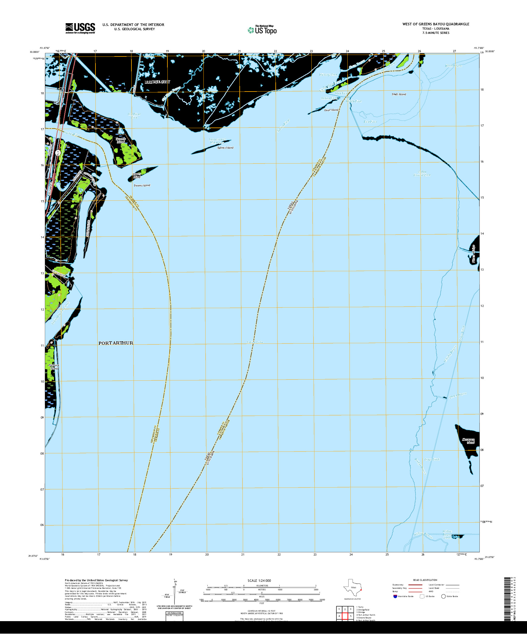 US TOPO 7.5-MINUTE MAP FOR WEST OF GREENS BAYOU, TX,LA