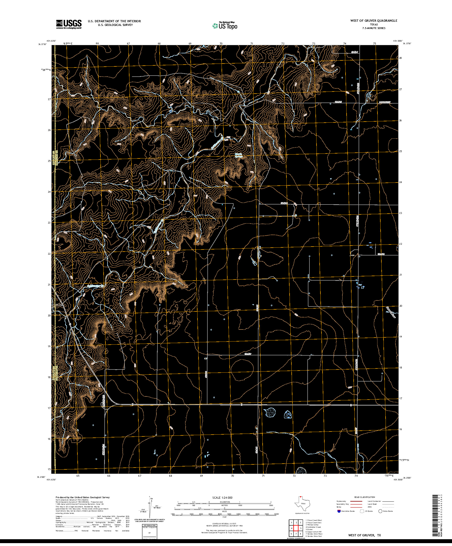 US TOPO 7.5-MINUTE MAP FOR WEST OF GRUVER, TX