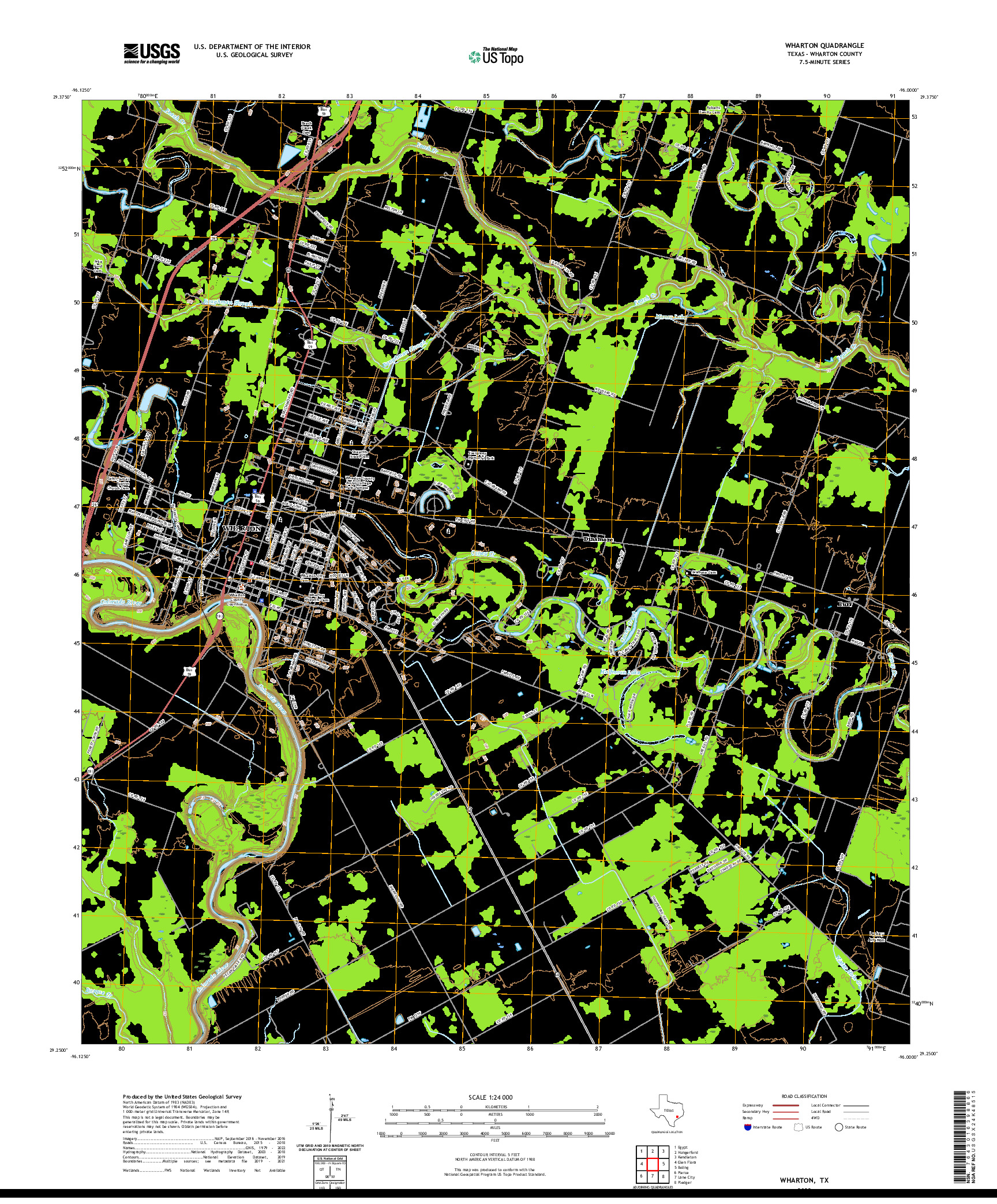 US TOPO 7.5-MINUTE MAP FOR WHARTON, TX