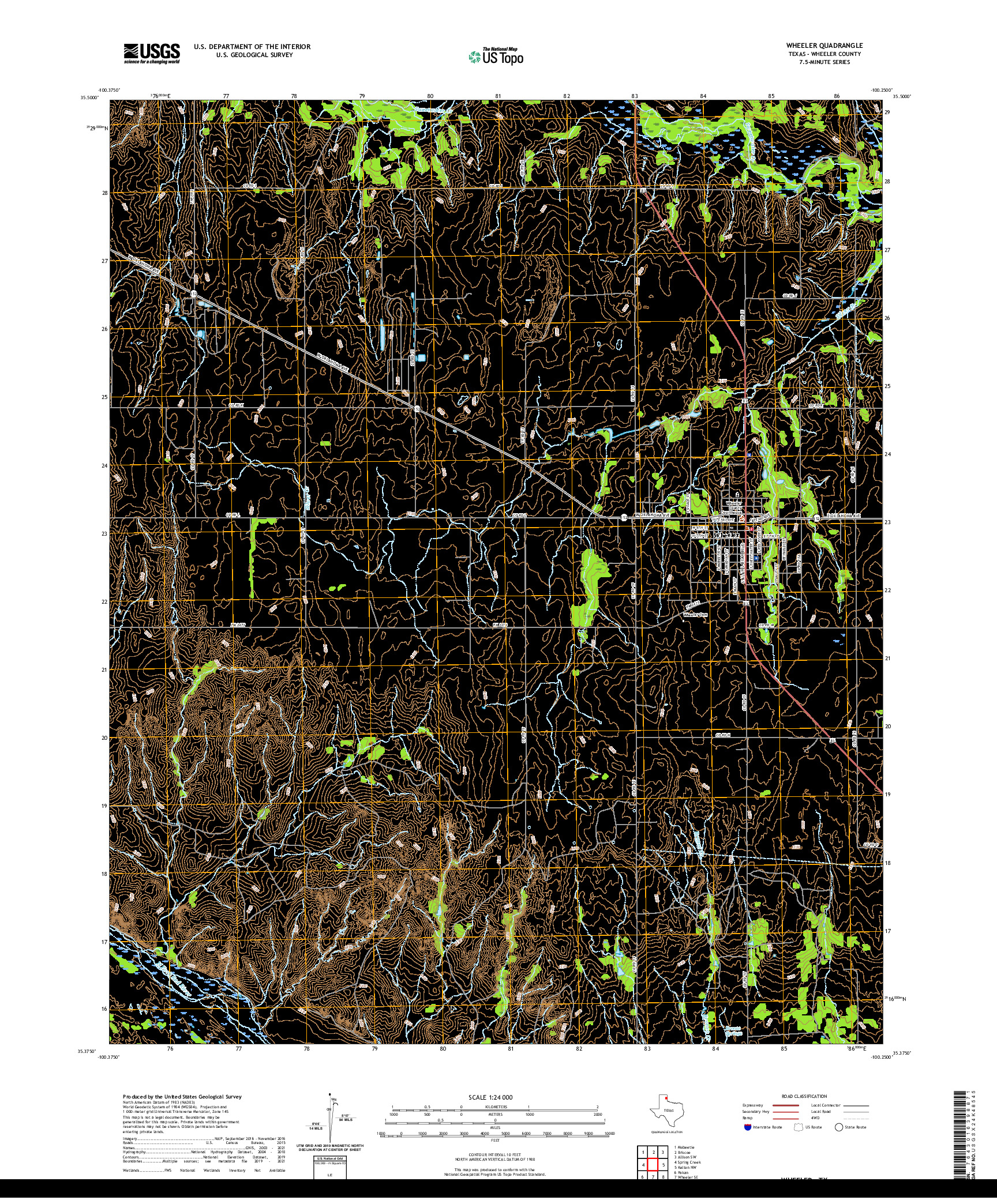 US TOPO 7.5-MINUTE MAP FOR WHEELER, TX