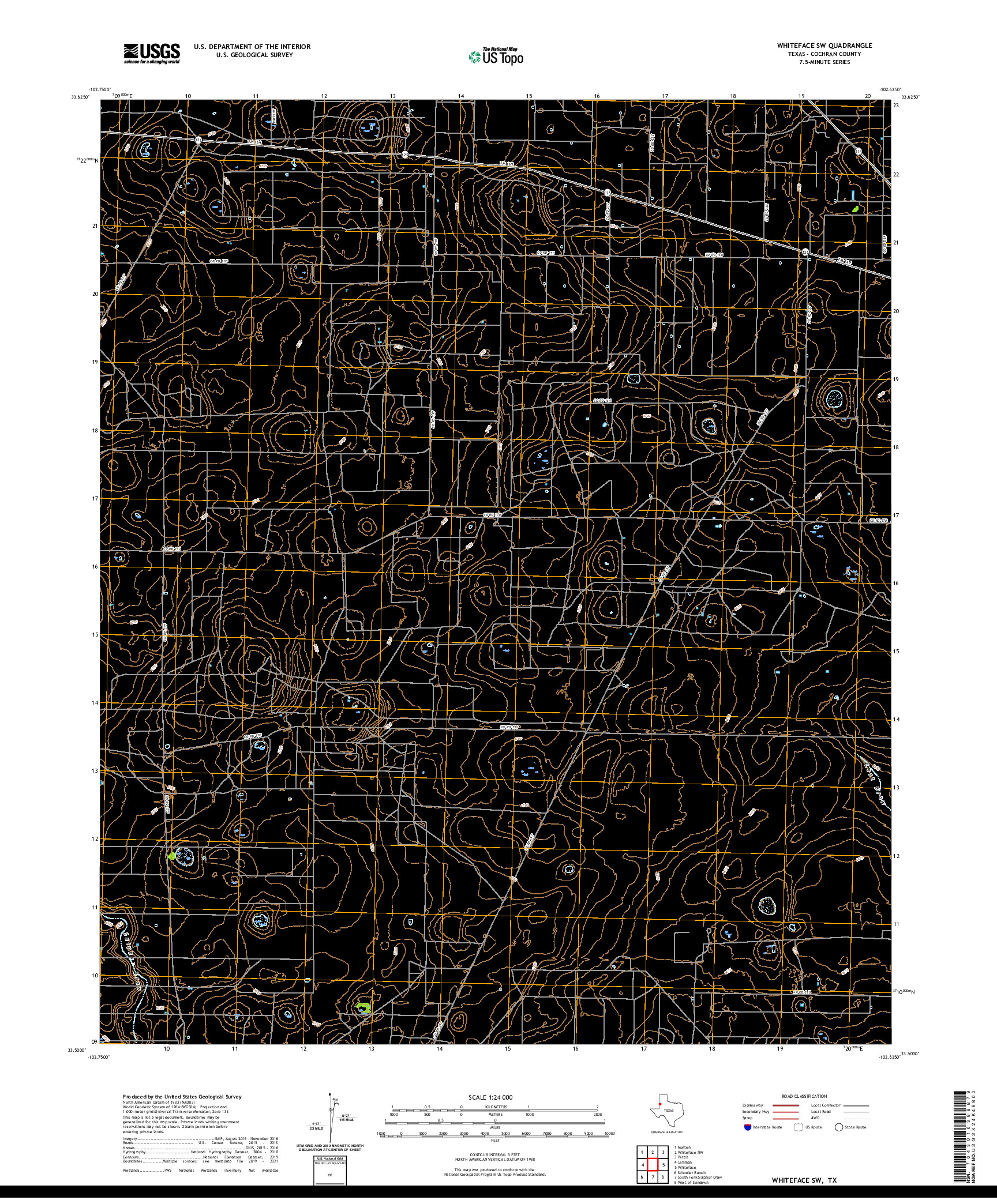 US TOPO 7.5-MINUTE MAP FOR WHITEFACE SW, TX