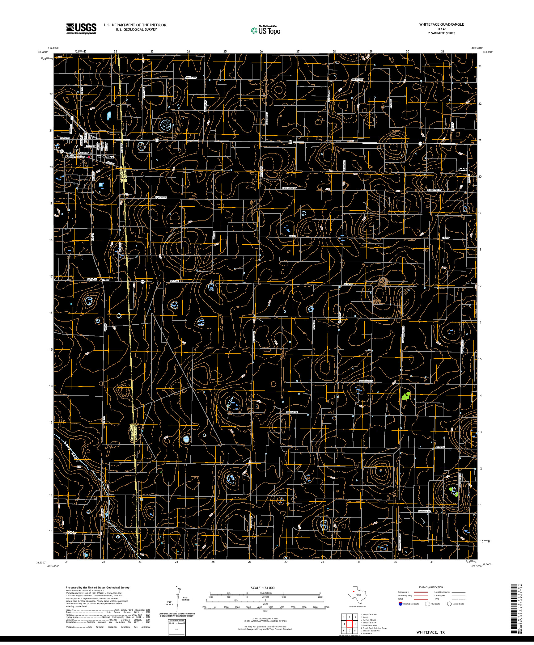 US TOPO 7.5-MINUTE MAP FOR WHITEFACE, TX