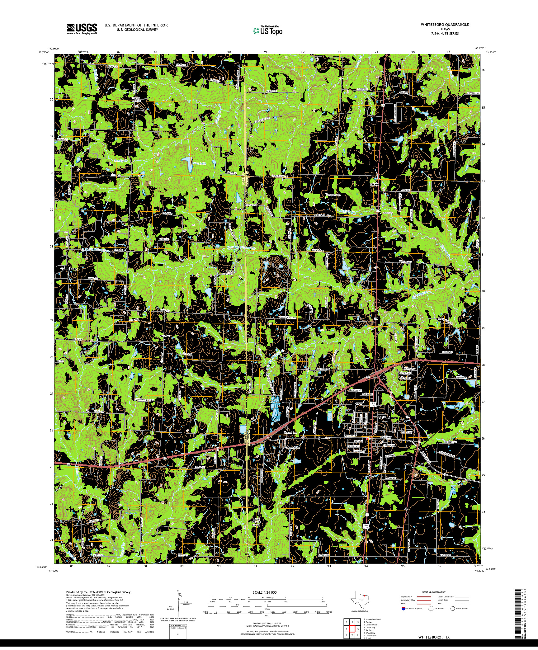 US TOPO 7.5-MINUTE MAP FOR WHITESBORO, TX