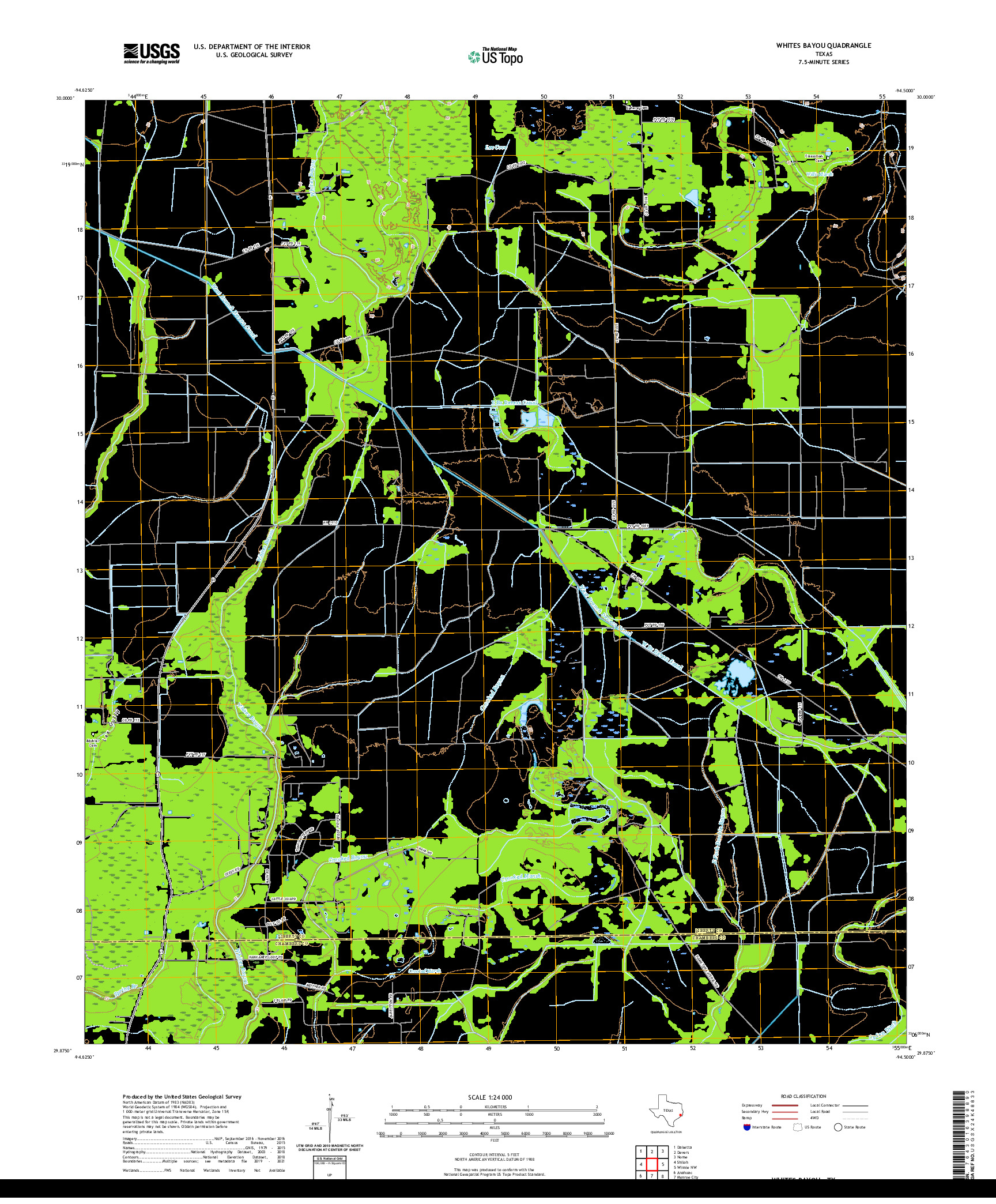 US TOPO 7.5-MINUTE MAP FOR WHITES BAYOU, TX