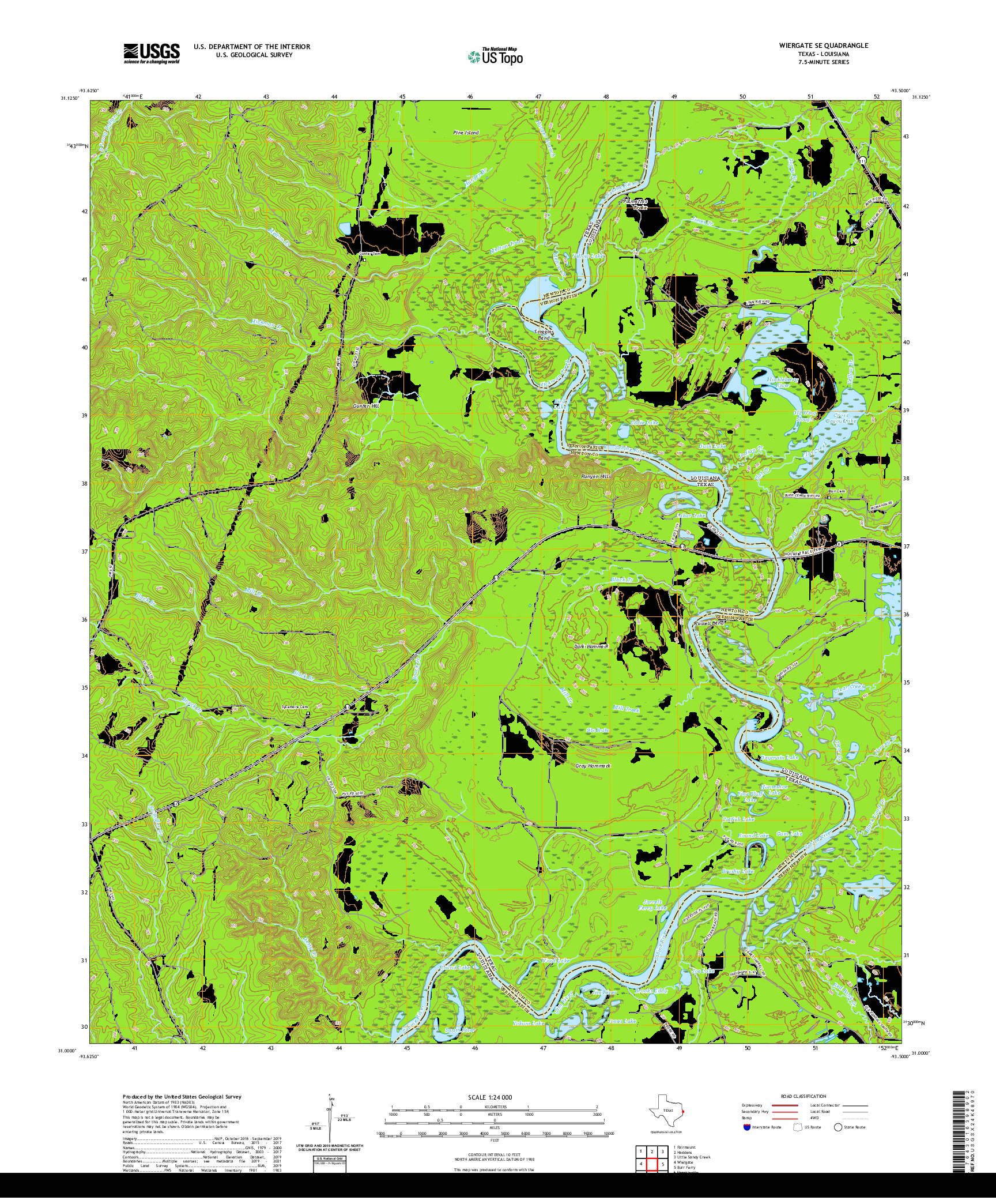 US TOPO 7.5-MINUTE MAP FOR WIERGATE SE, TX,LA