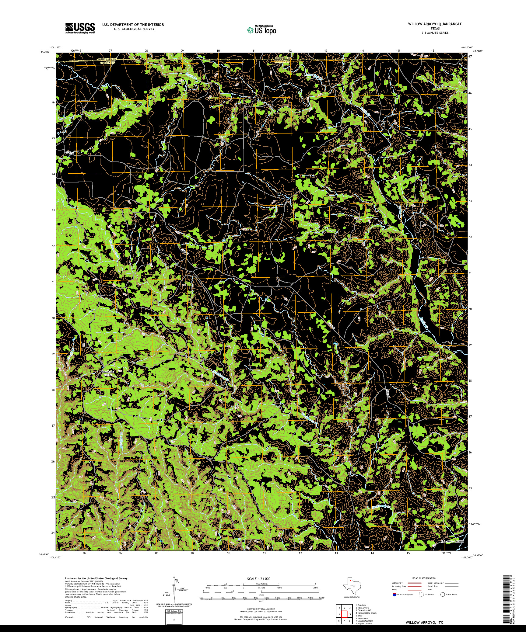 US TOPO 7.5-MINUTE MAP FOR WILLOW ARROYO, TX