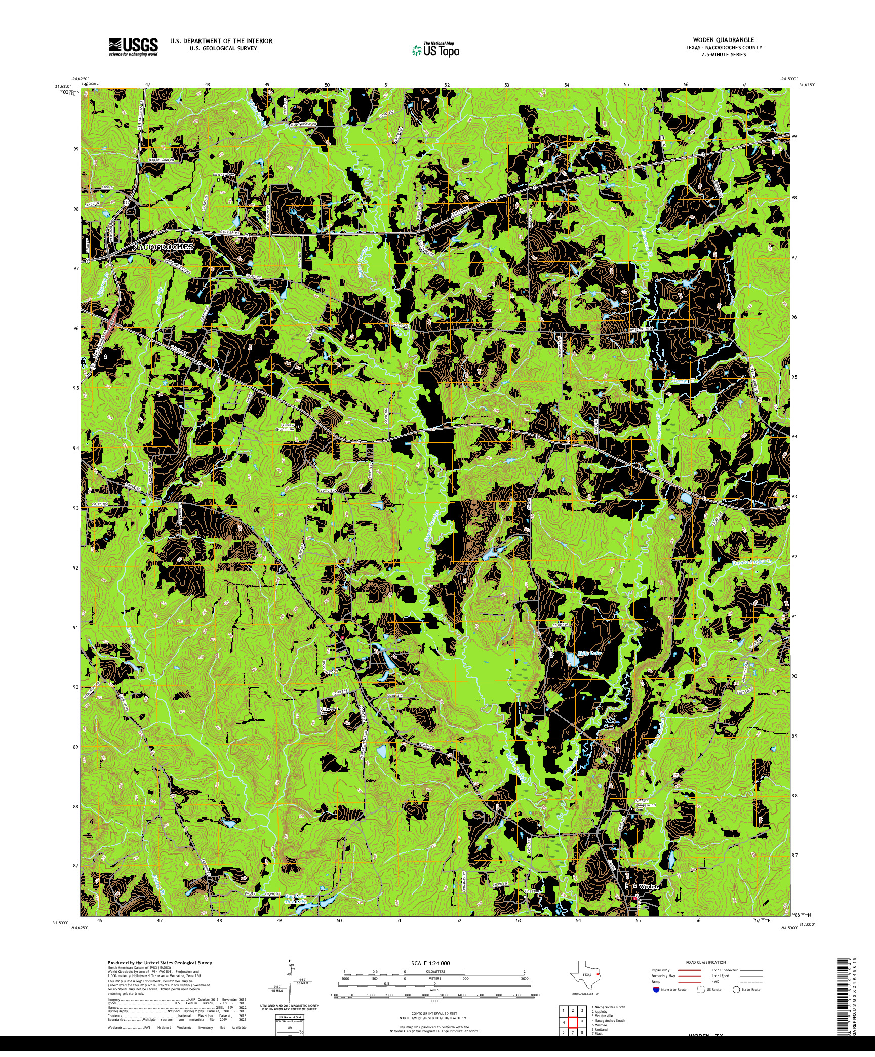 US TOPO 7.5-MINUTE MAP FOR WODEN, TX