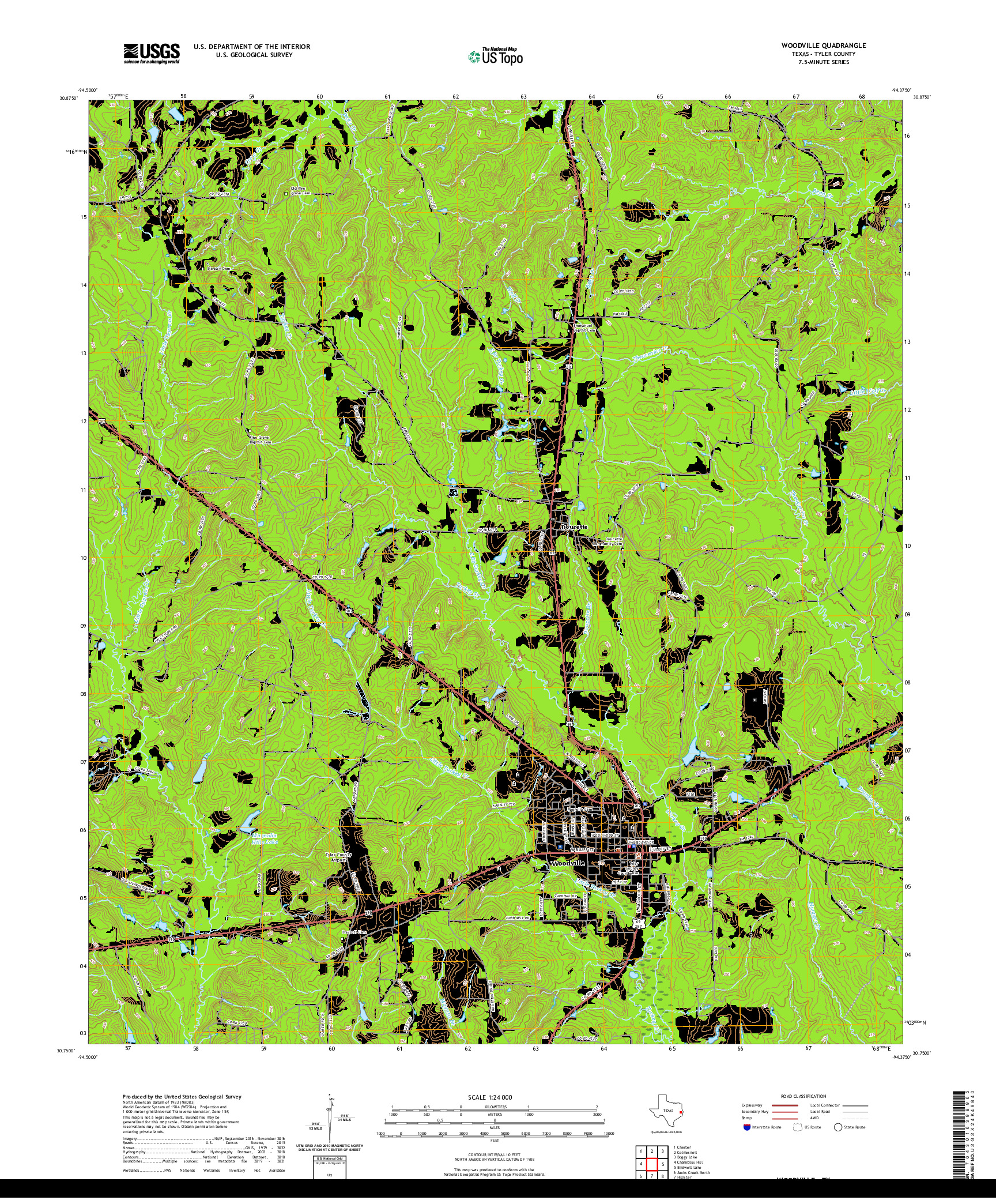 US TOPO 7.5-MINUTE MAP FOR WOODVILLE, TX
