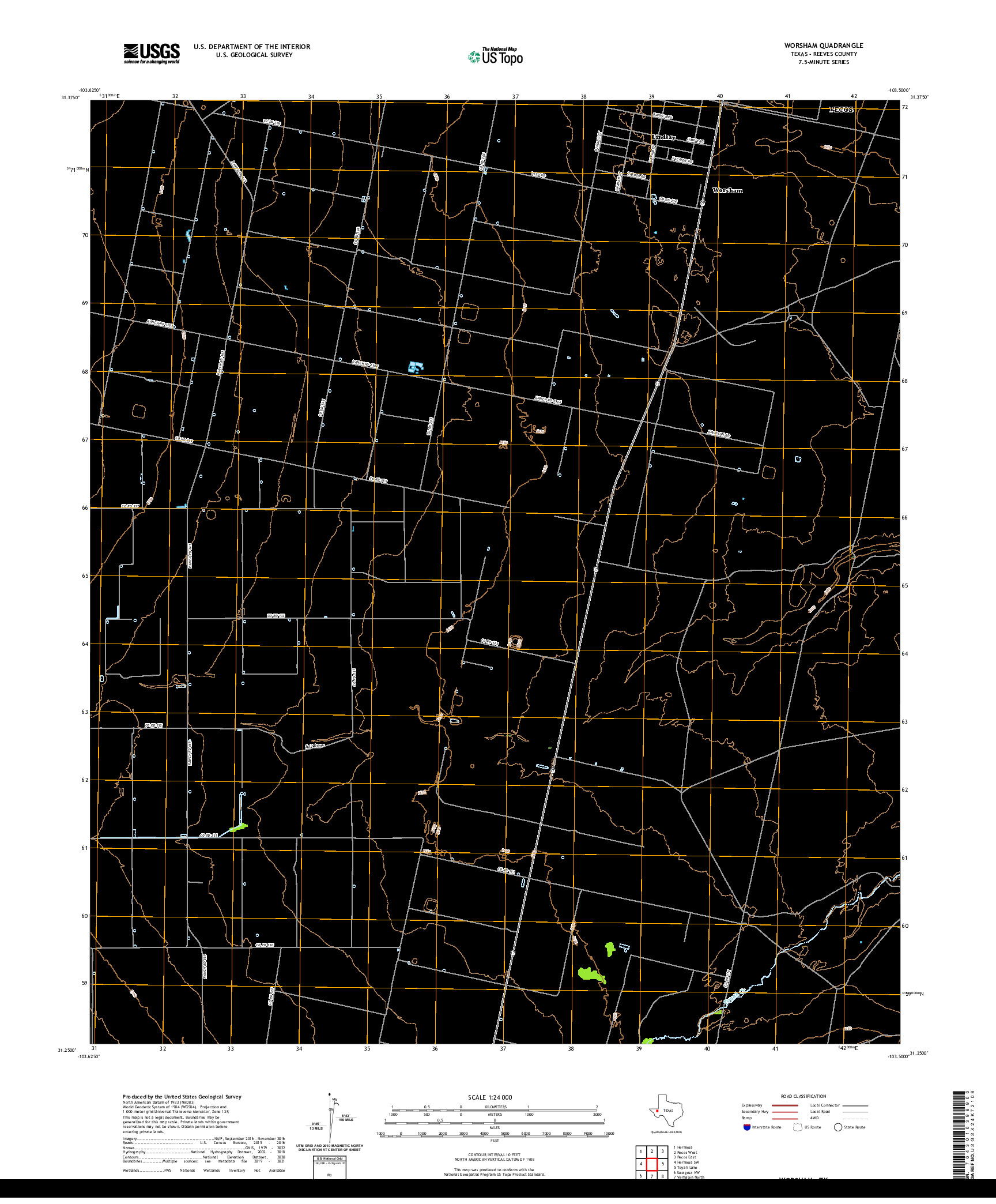 US TOPO 7.5-MINUTE MAP FOR WORSHAM, TX