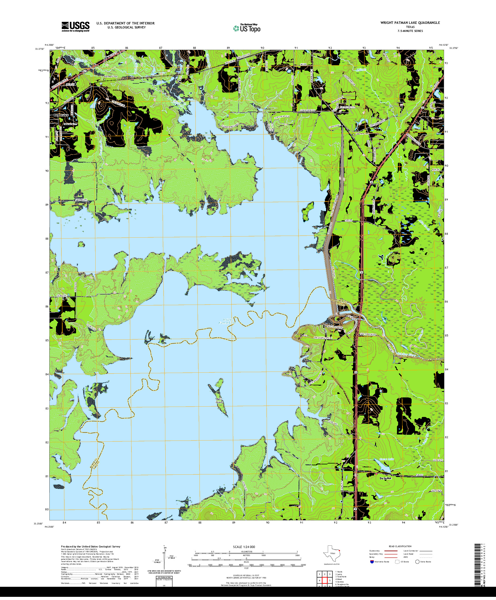 US TOPO 7.5-MINUTE MAP FOR WRIGHT PATMAN LAKE, TX