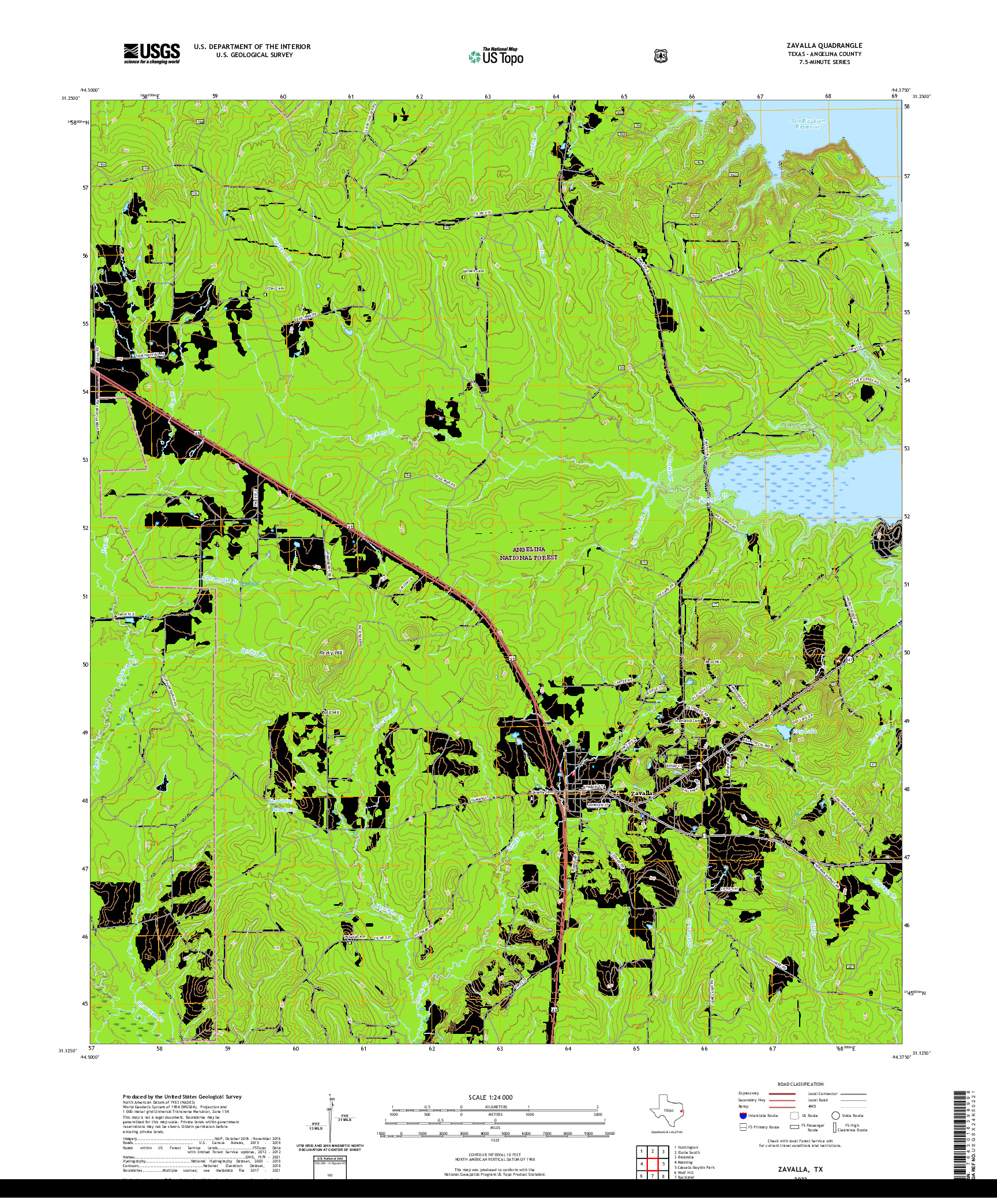 US TOPO 7.5-MINUTE MAP FOR ZAVALLA, TX