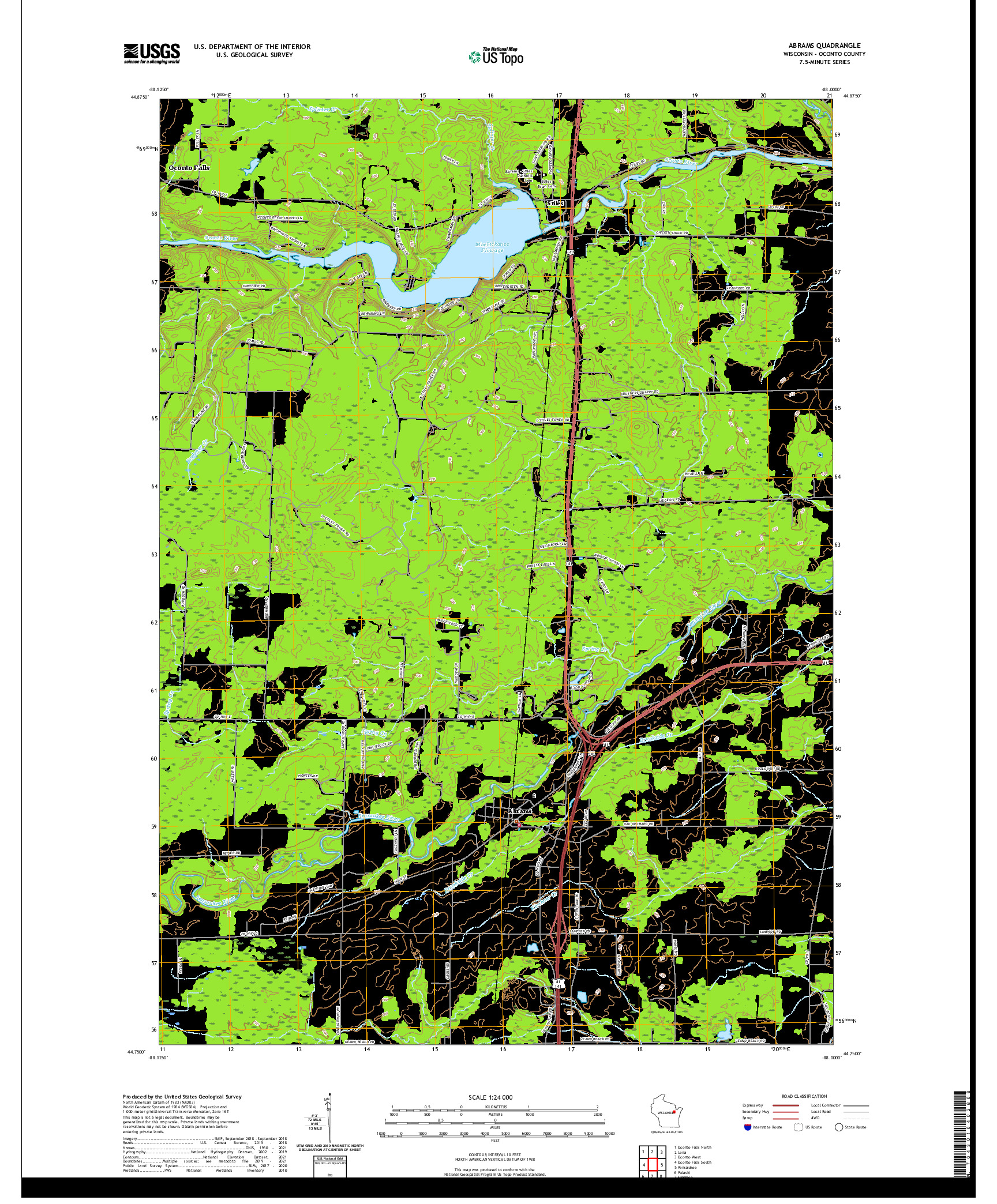US TOPO 7.5-MINUTE MAP FOR ABRAMS, WI