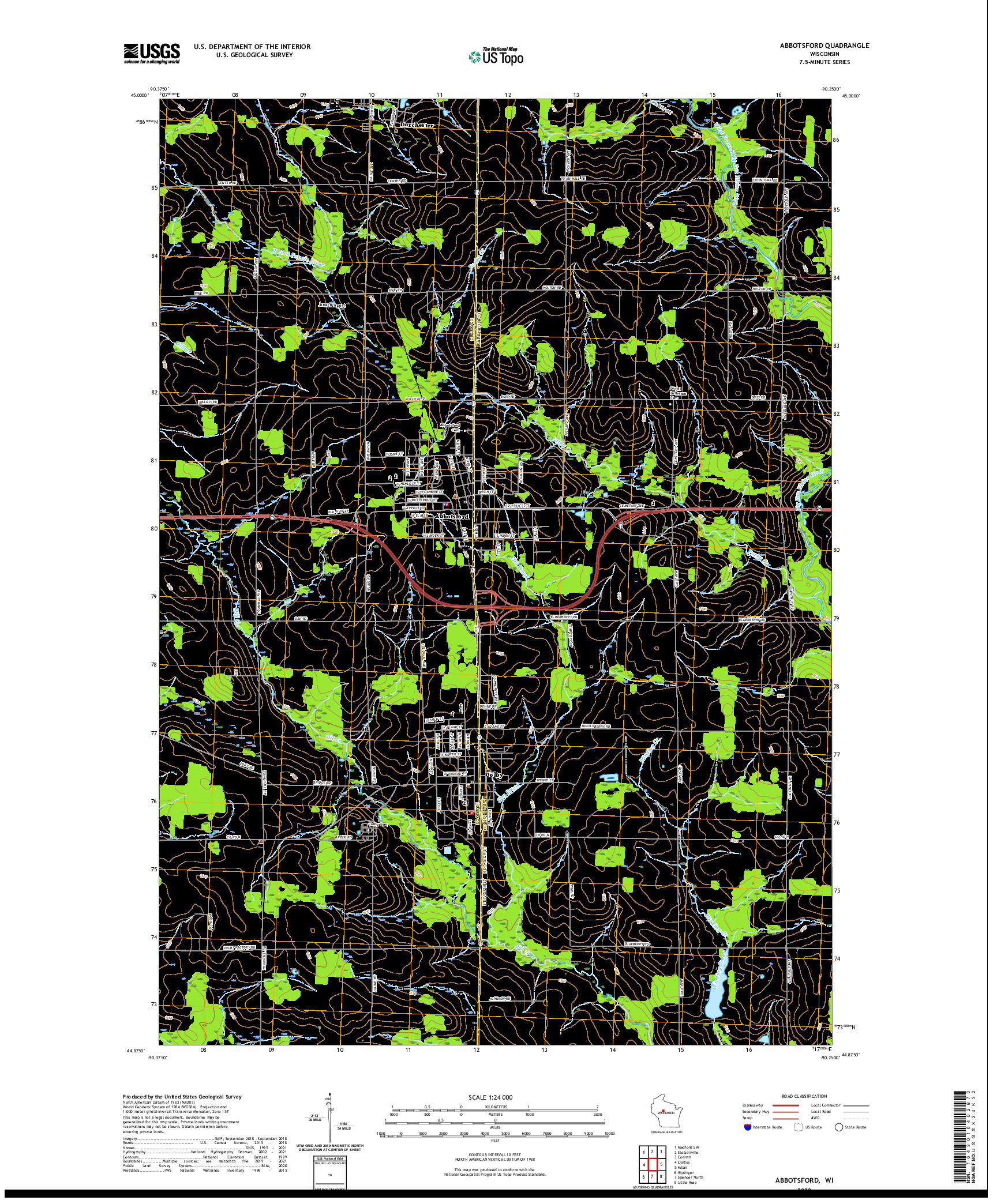 US TOPO 7.5-MINUTE MAP FOR ABBOTSFORD, WI