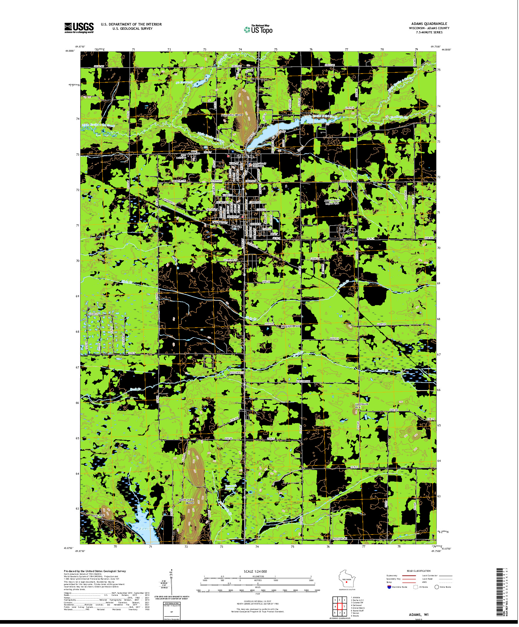 US TOPO 7.5-MINUTE MAP FOR ADAMS, WI