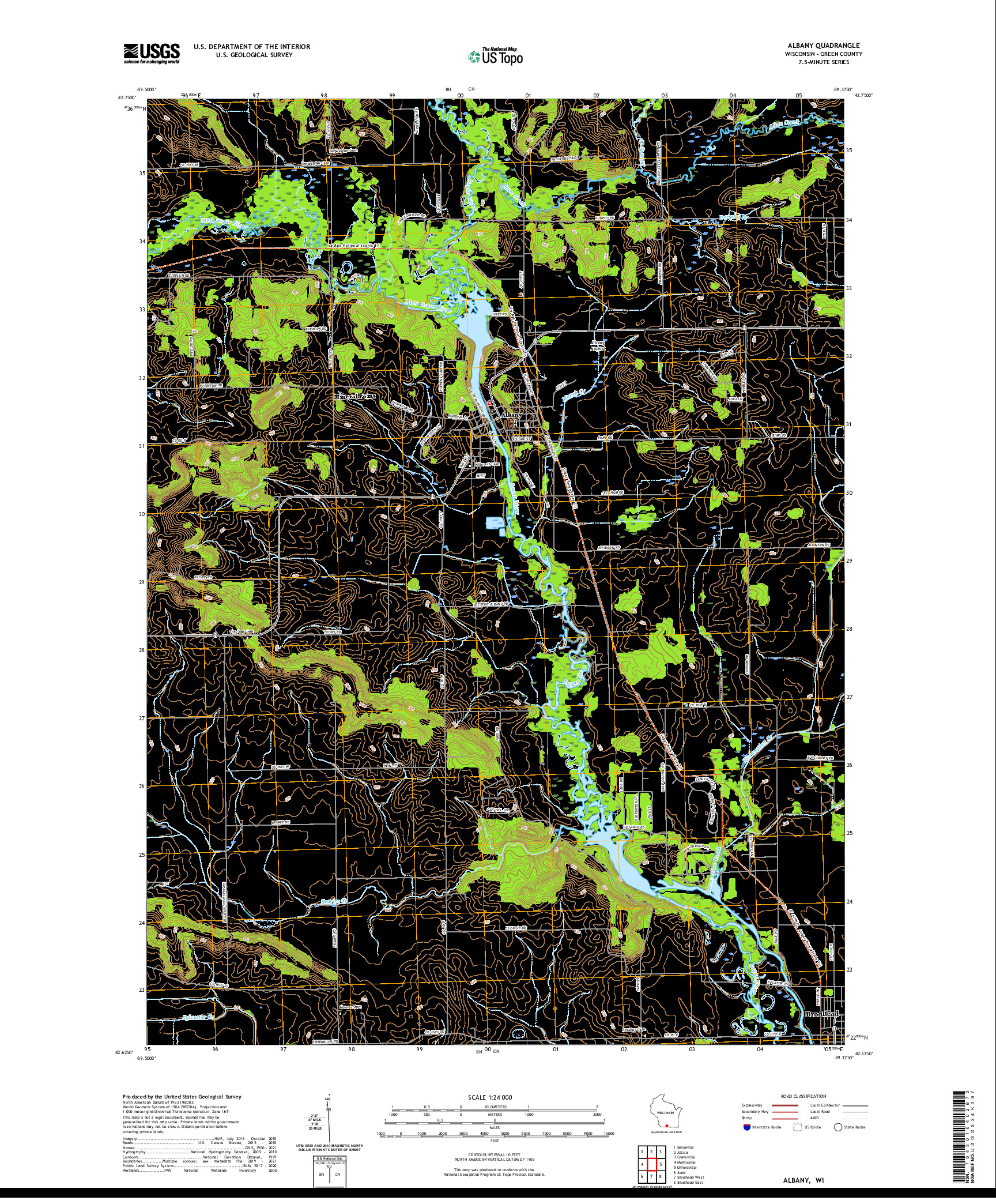 US TOPO 7.5-MINUTE MAP FOR ALBANY, WI