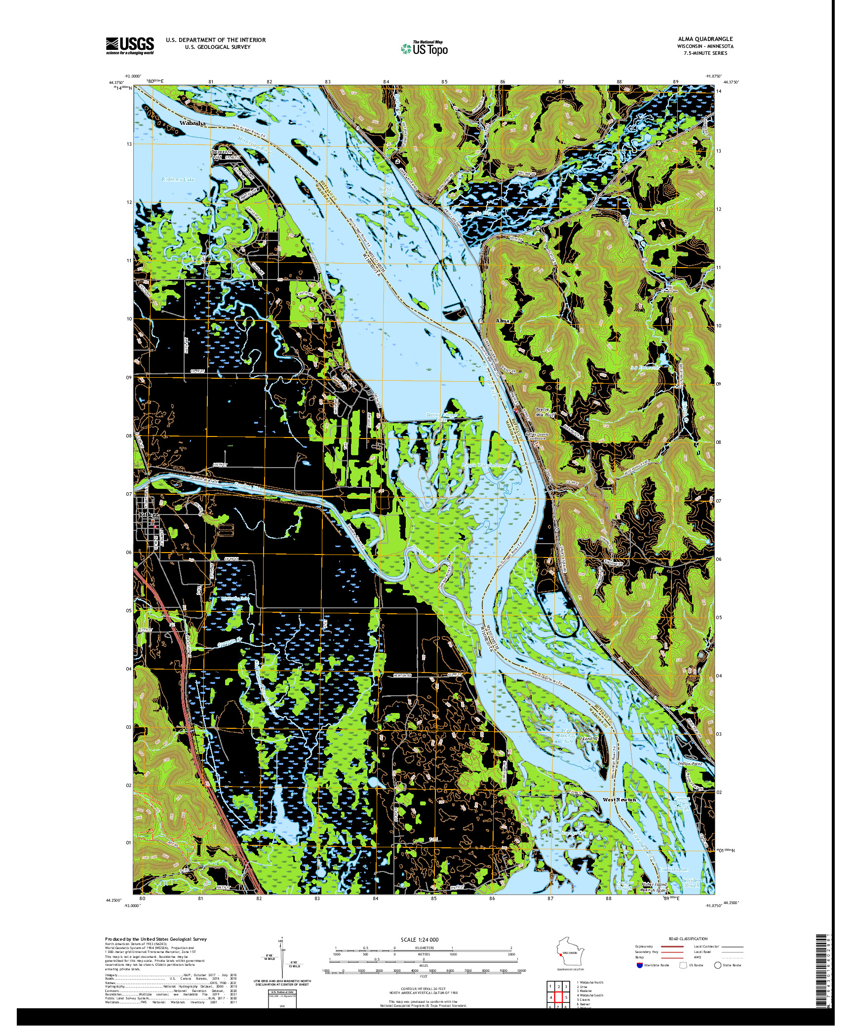 US TOPO 7.5-MINUTE MAP FOR ALMA, WI,MN