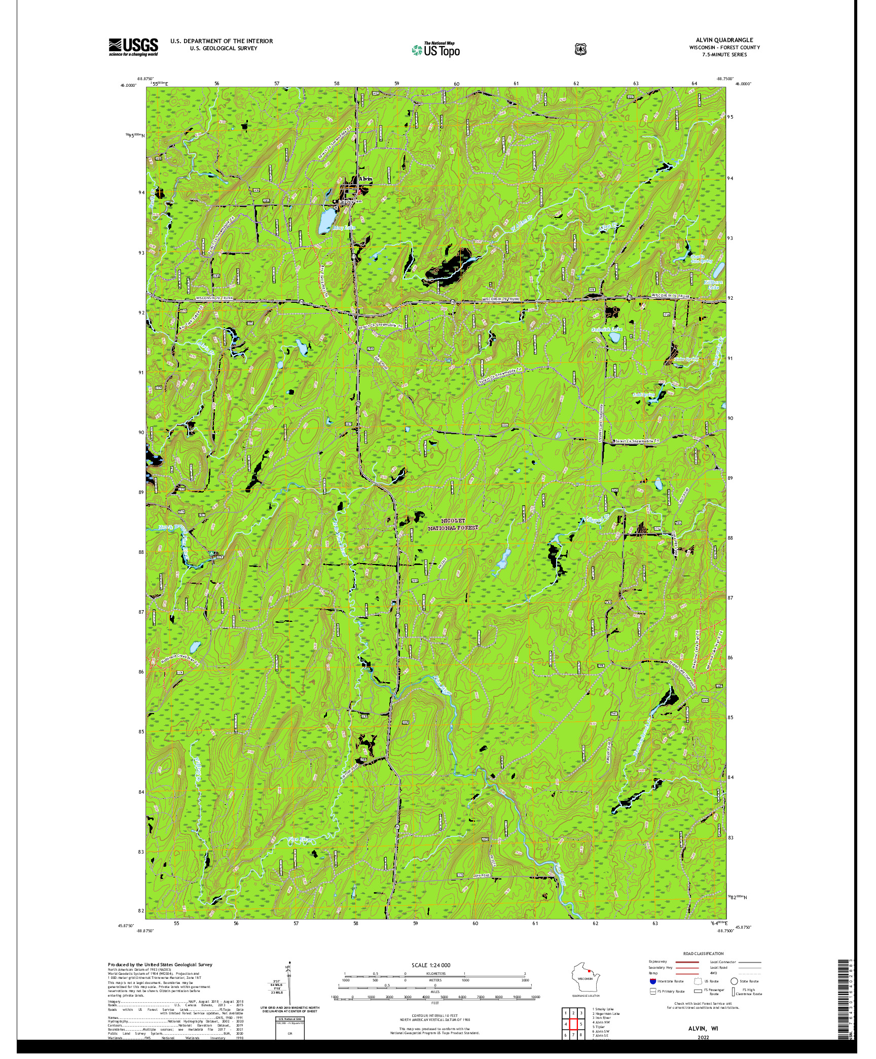 US TOPO 7.5-MINUTE MAP FOR ALVIN, WI