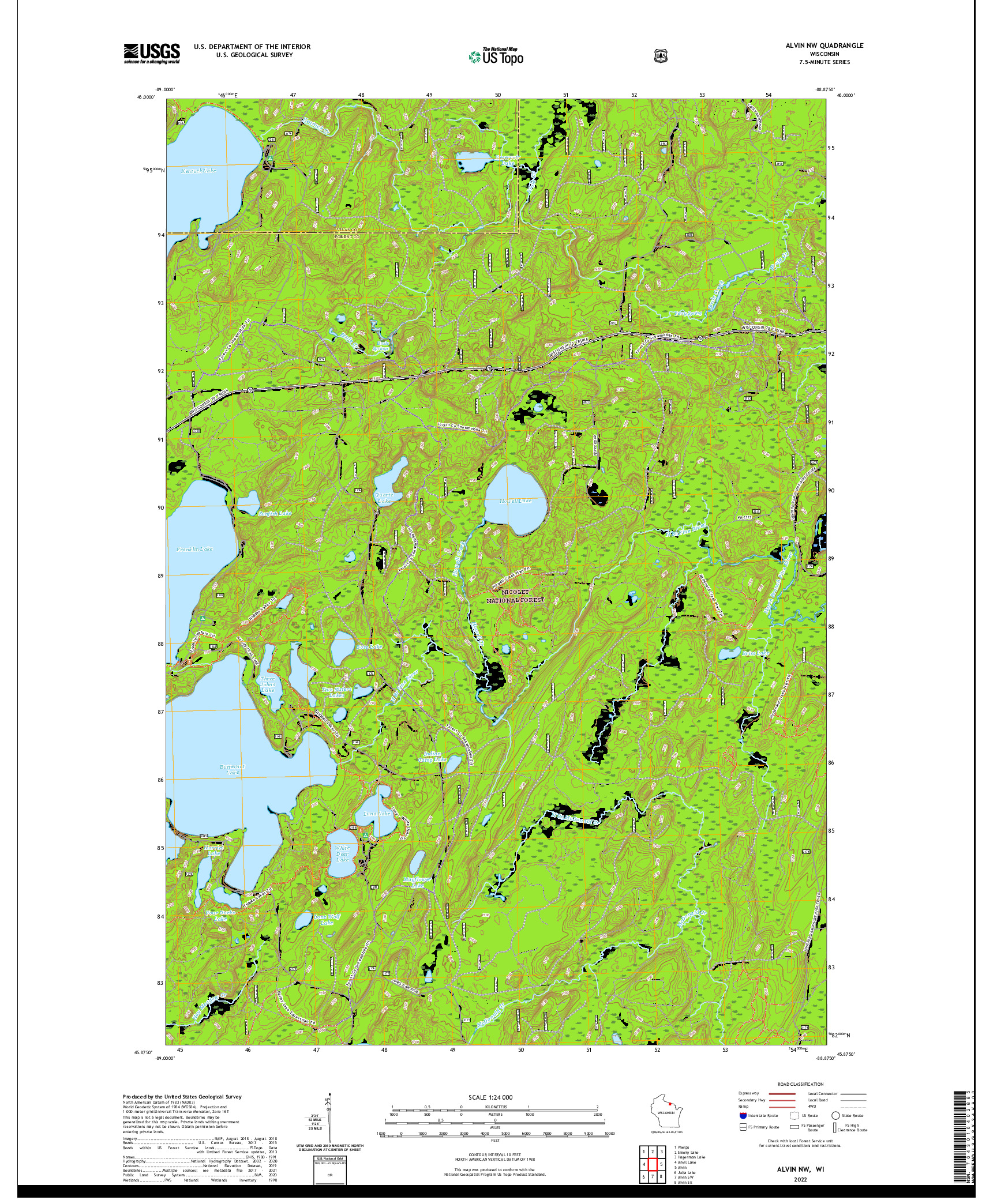 US TOPO 7.5-MINUTE MAP FOR ALVIN NW, WI