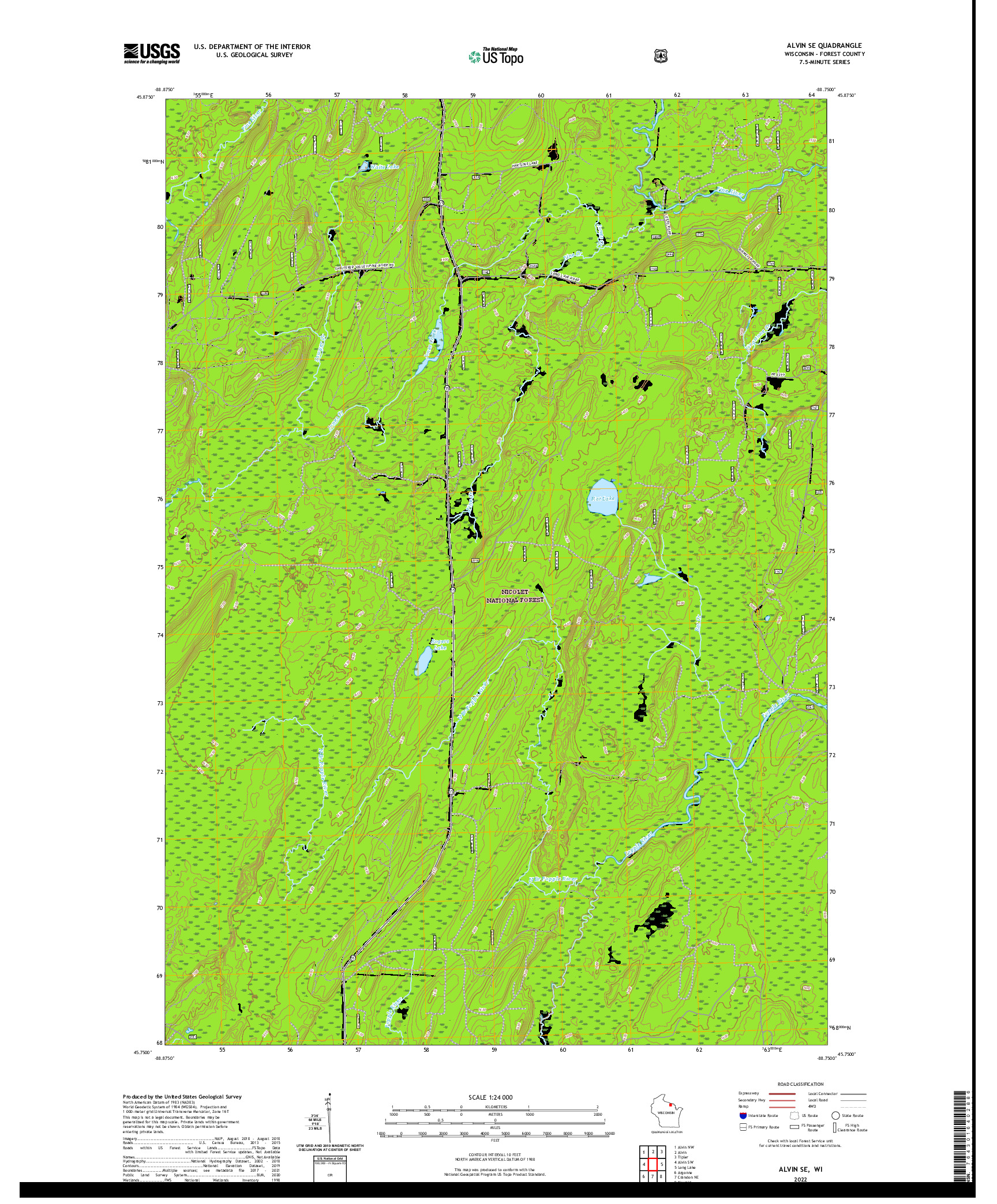 US TOPO 7.5-MINUTE MAP FOR ALVIN SE, WI