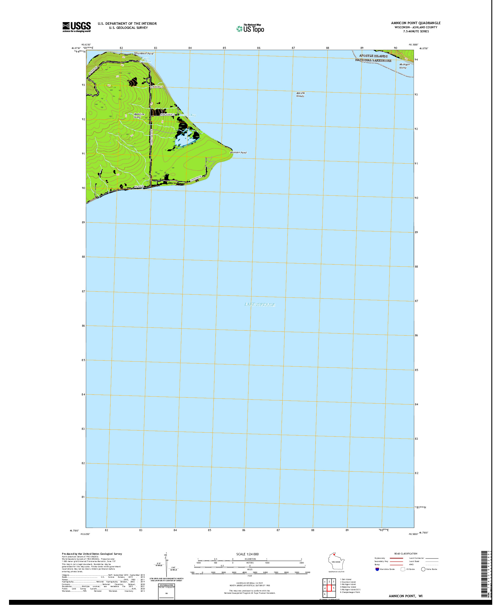 US TOPO 7.5-MINUTE MAP FOR AMNICON POINT, WI