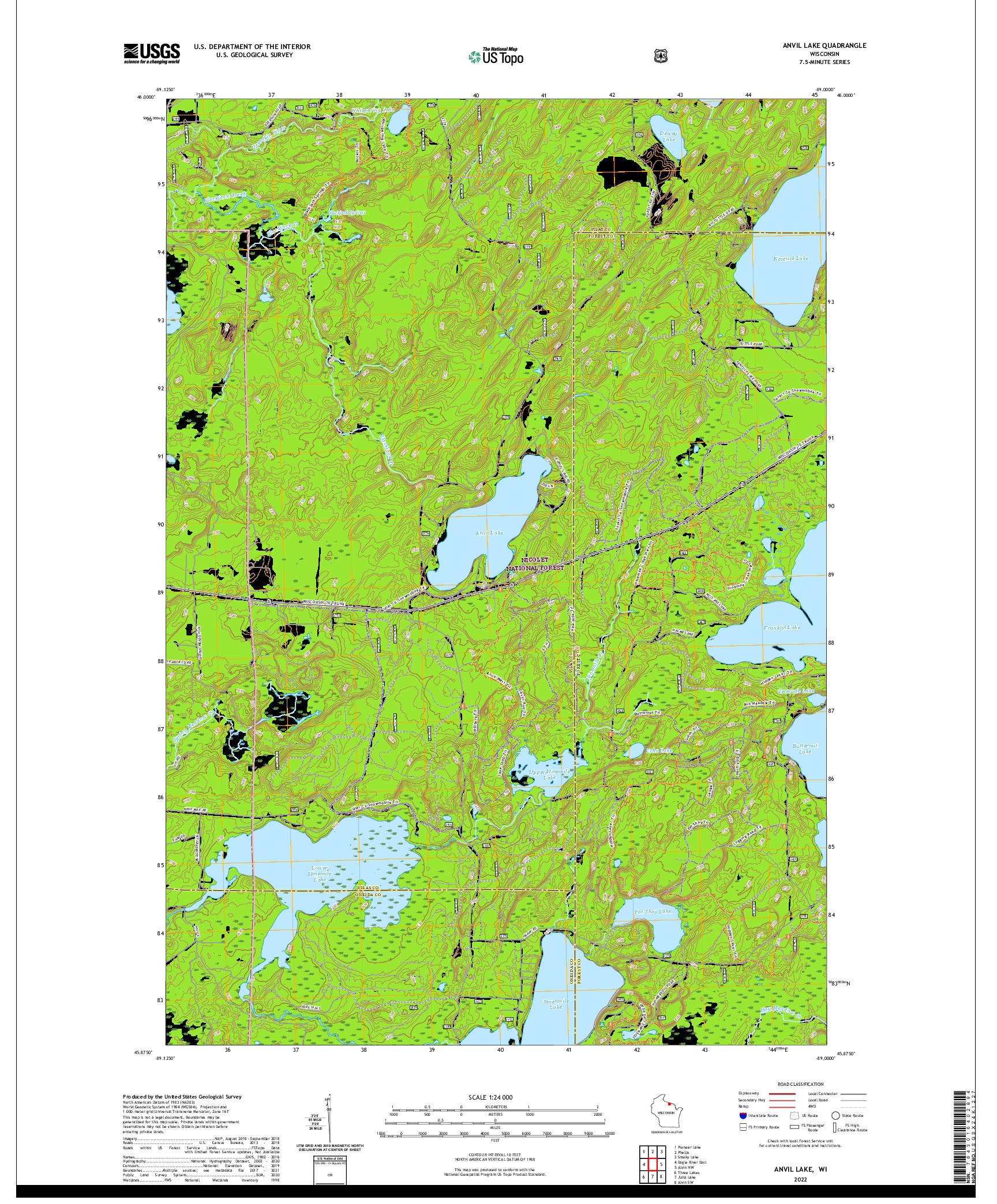 US TOPO 7.5-MINUTE MAP FOR ANVIL LAKE, WI