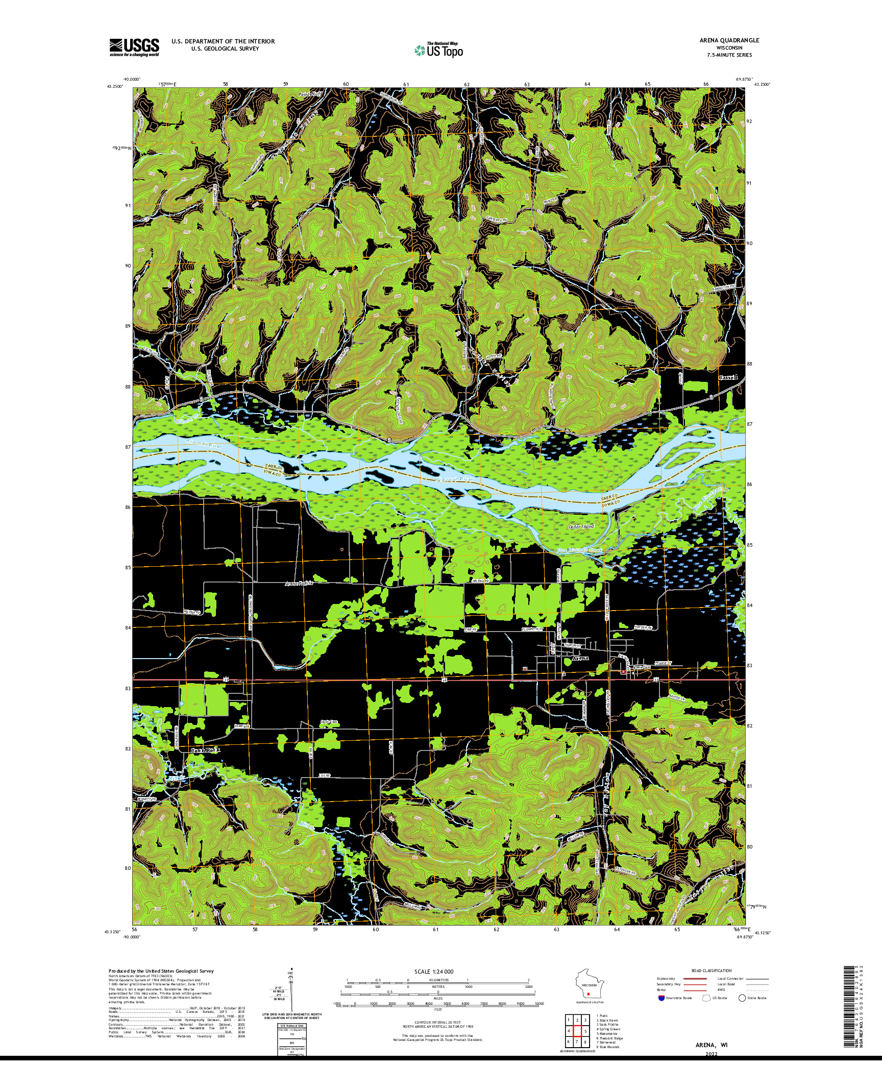 US TOPO 7.5-MINUTE MAP FOR ARENA, WI