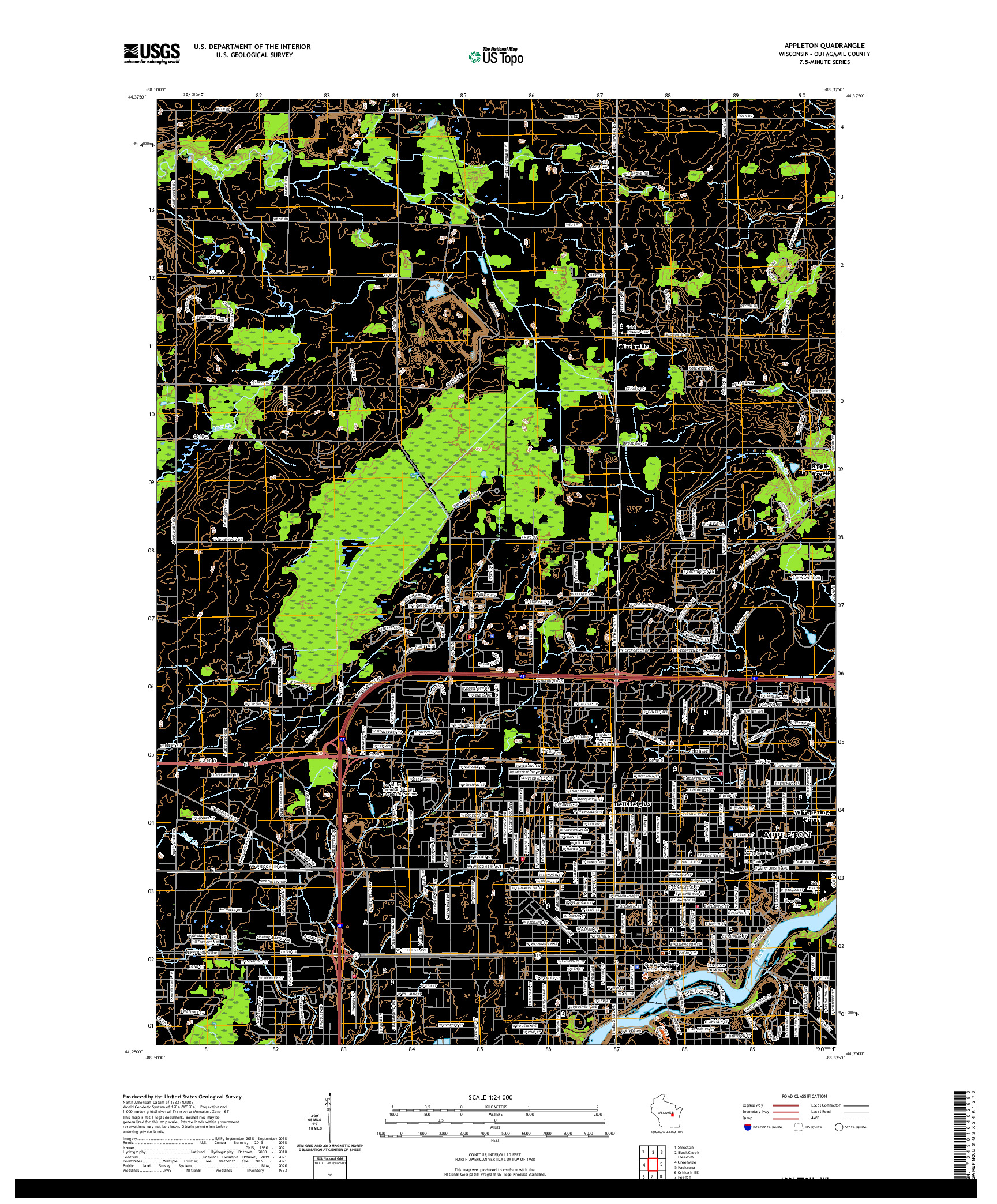 US TOPO 7.5-MINUTE MAP FOR APPLETON, WI