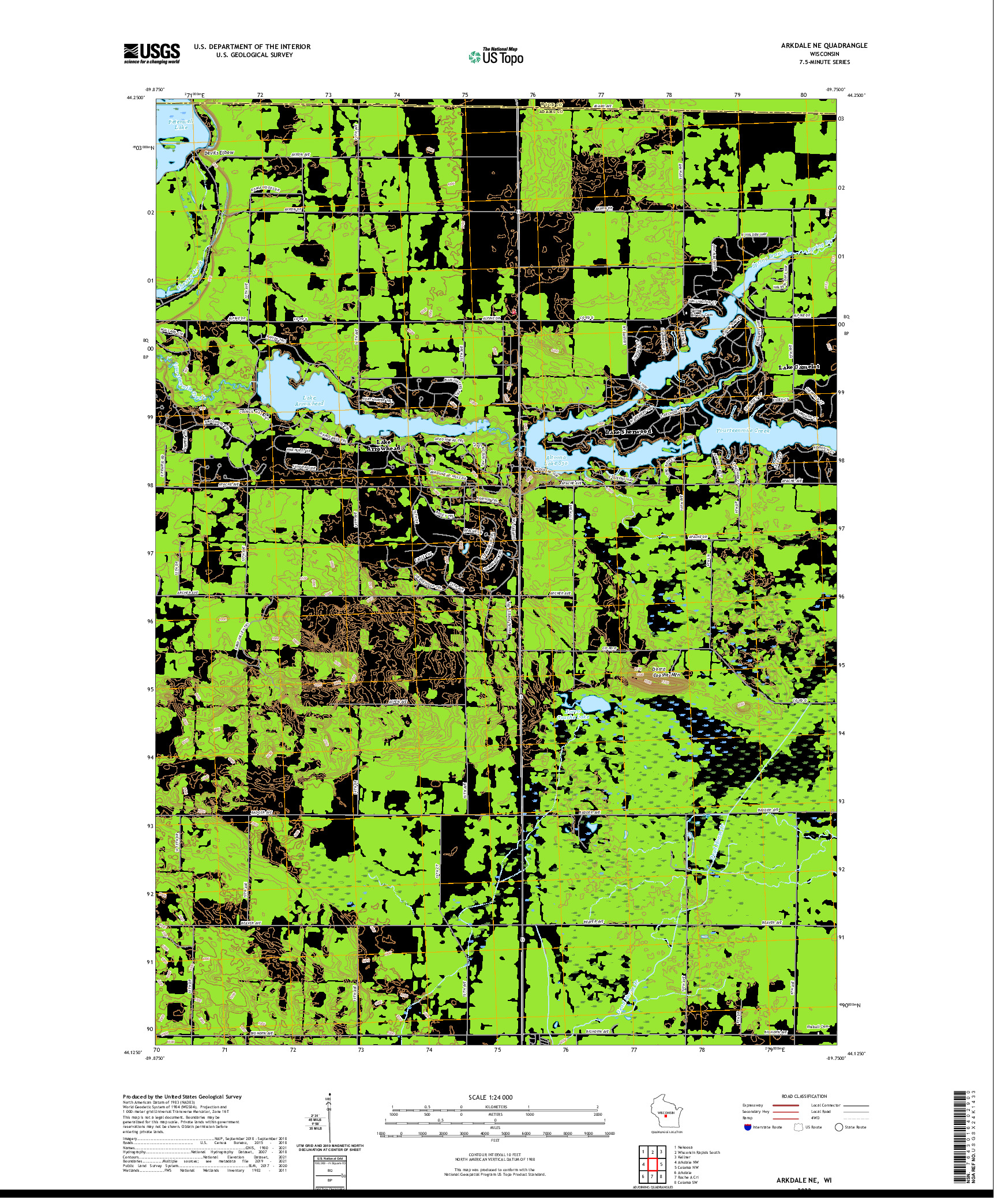 US TOPO 7.5-MINUTE MAP FOR ARKDALE NE, WI