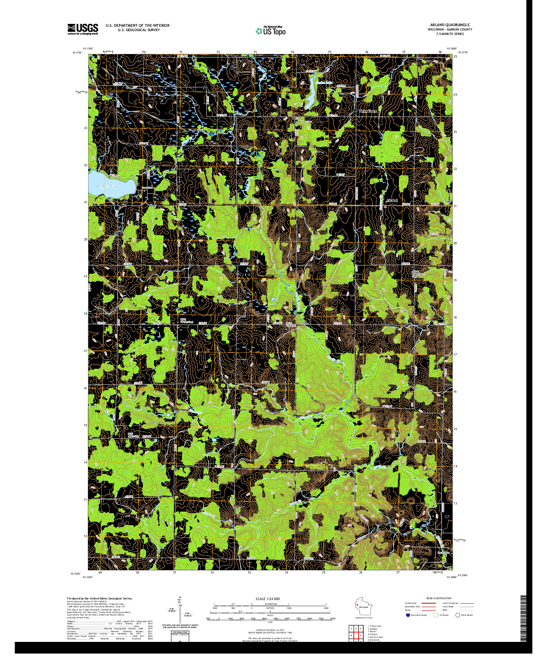 US TOPO 7.5-MINUTE MAP FOR ARLAND, WI