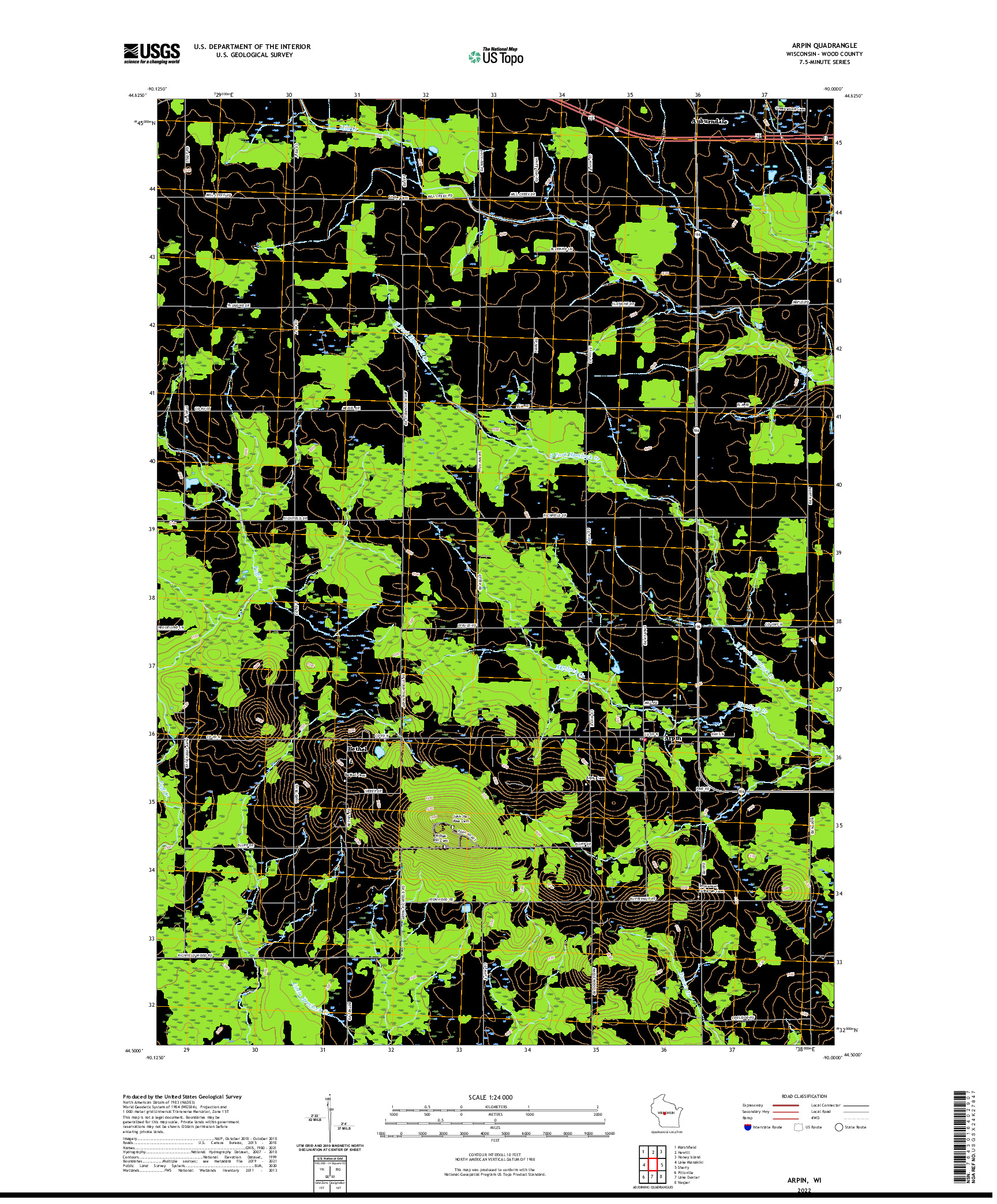 US TOPO 7.5-MINUTE MAP FOR ARPIN, WI
