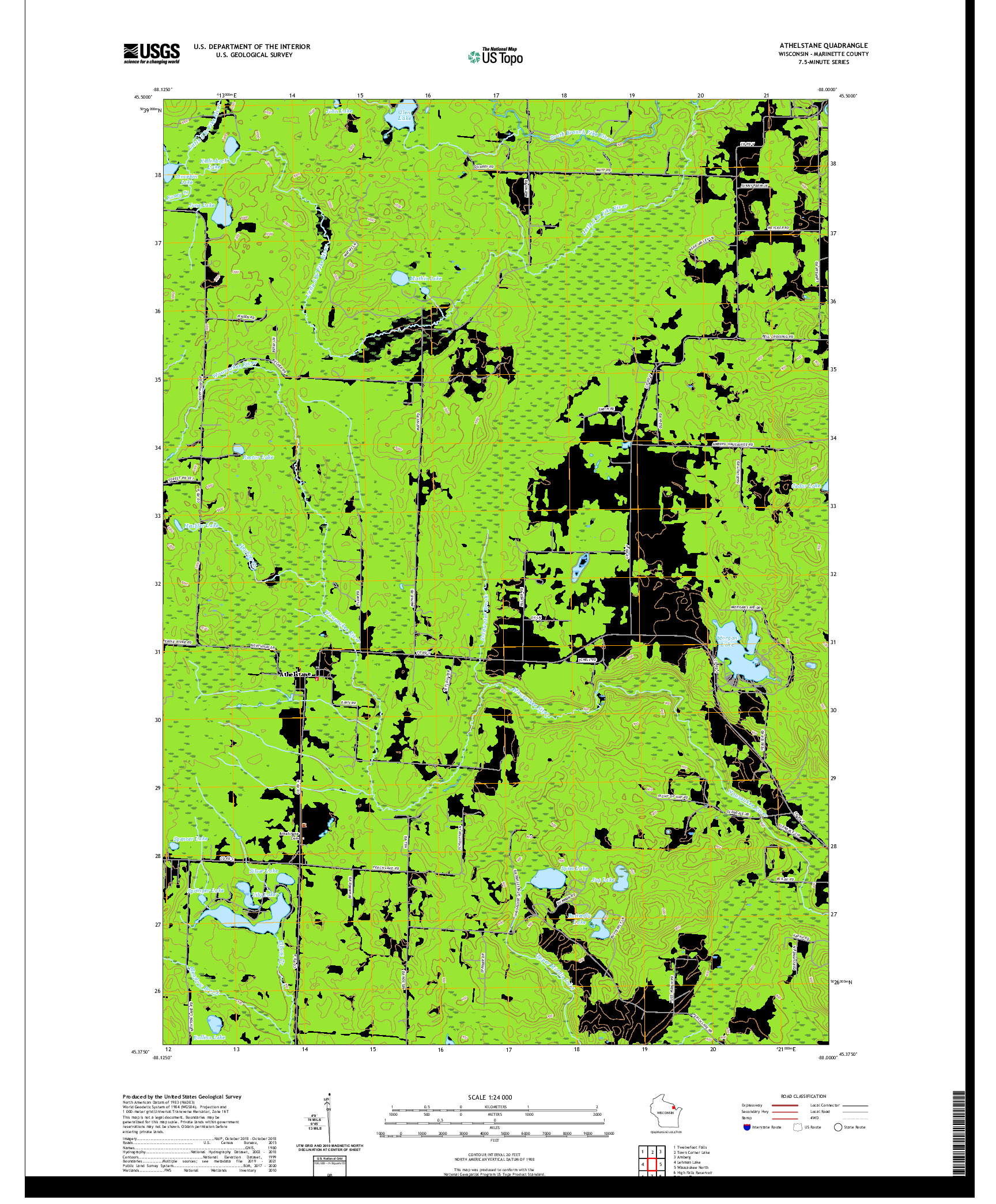 US TOPO 7.5-MINUTE MAP FOR ATHELSTANE, WI