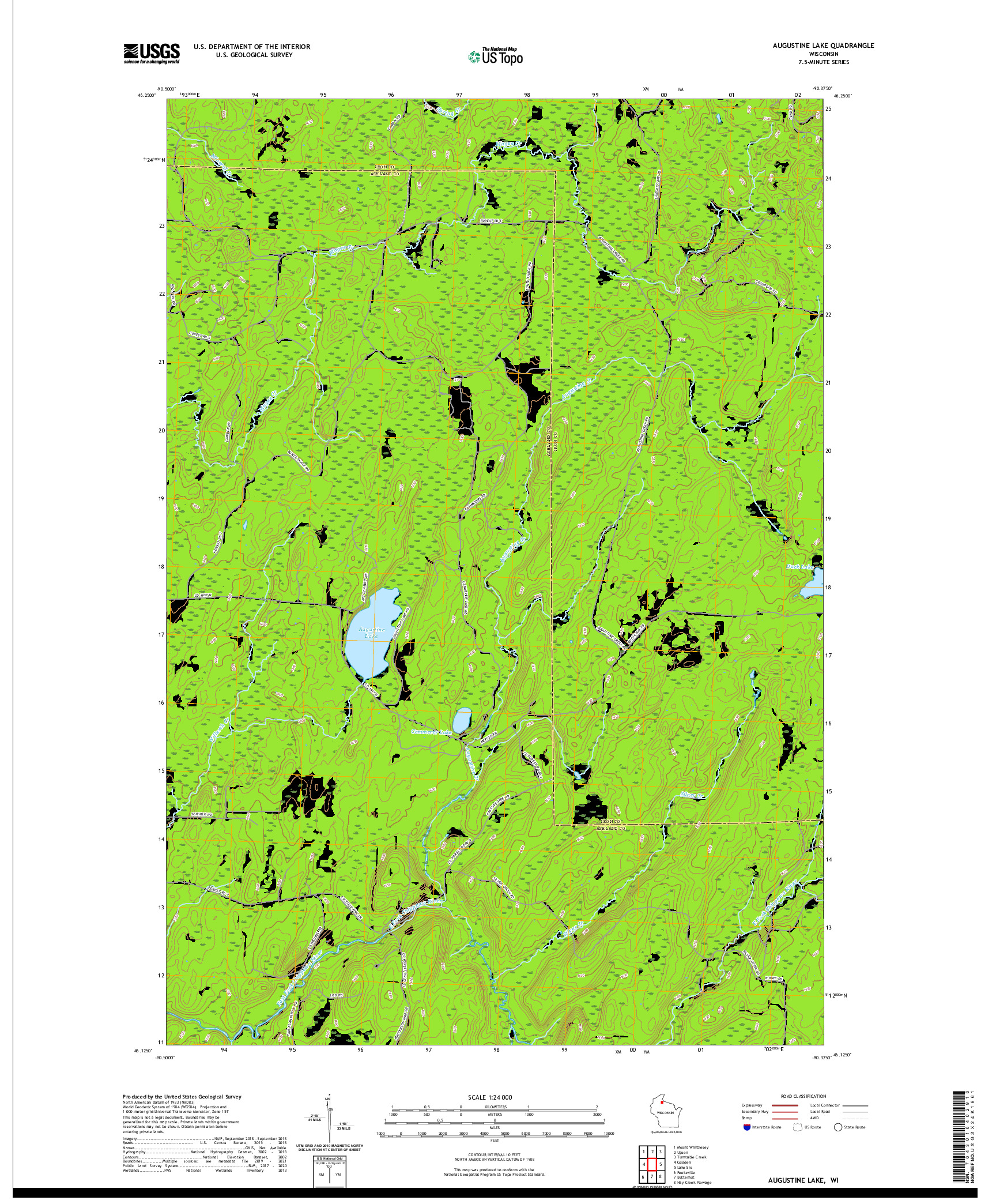 US TOPO 7.5-MINUTE MAP FOR AUGUSTINE LAKE, WI