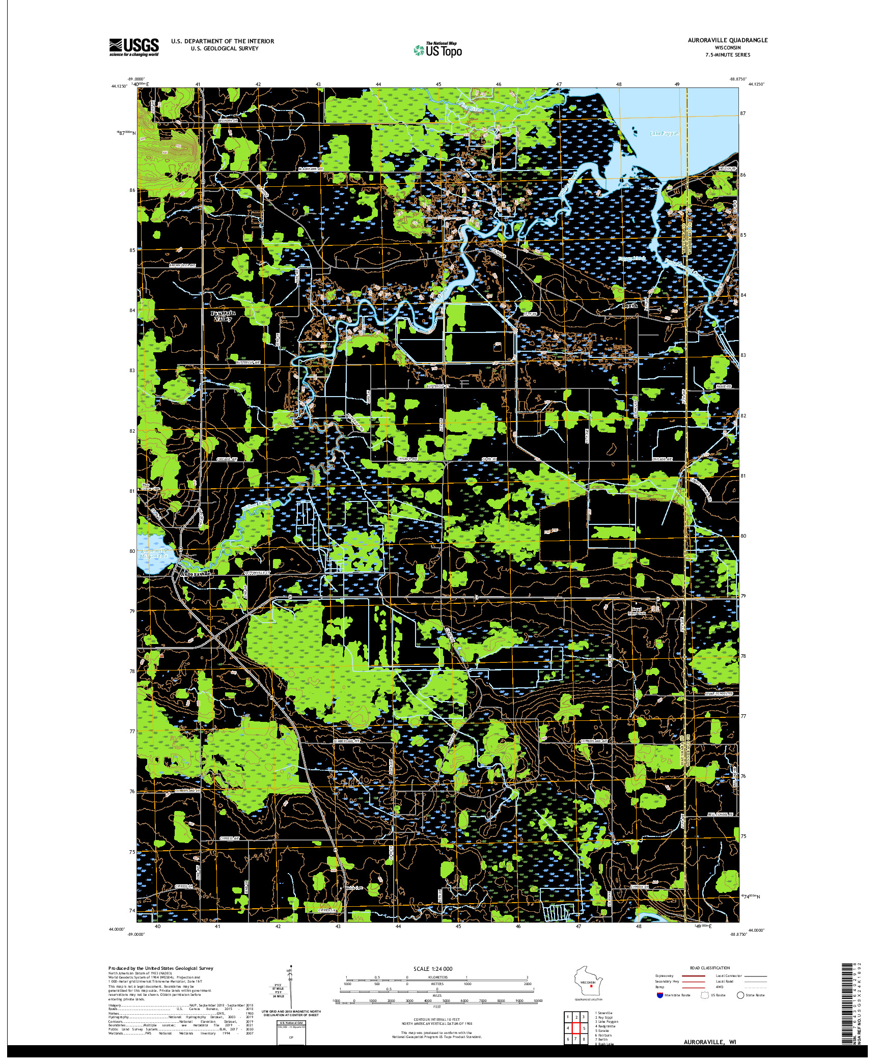 US TOPO 7.5-MINUTE MAP FOR AURORAVILLE, WI