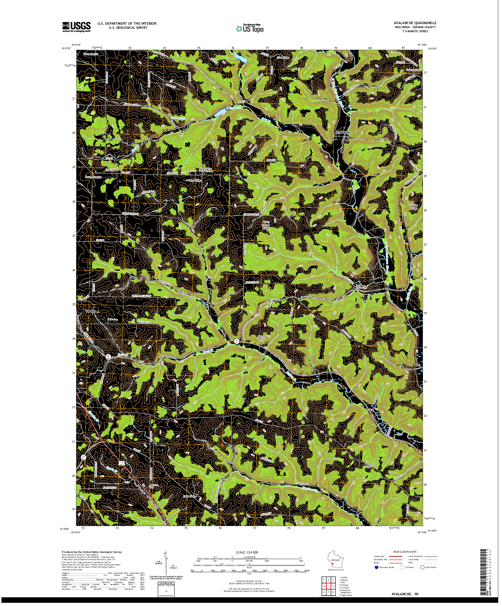 US TOPO 7.5-MINUTE MAP FOR AVALANCHE, WI