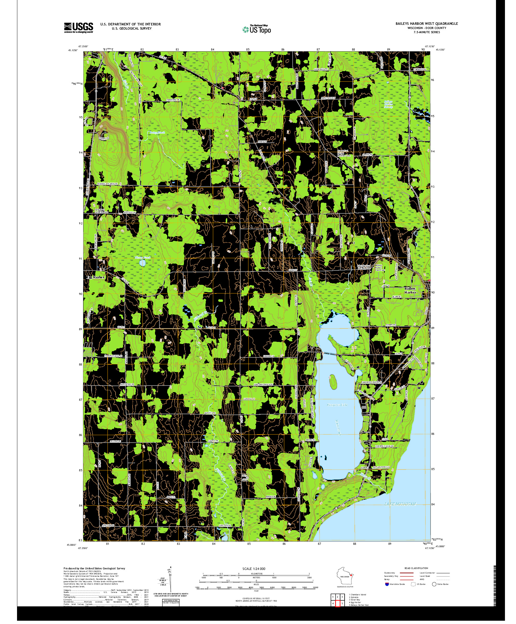 US TOPO 7.5-MINUTE MAP FOR BAILEYS HARBOR WEST, WI