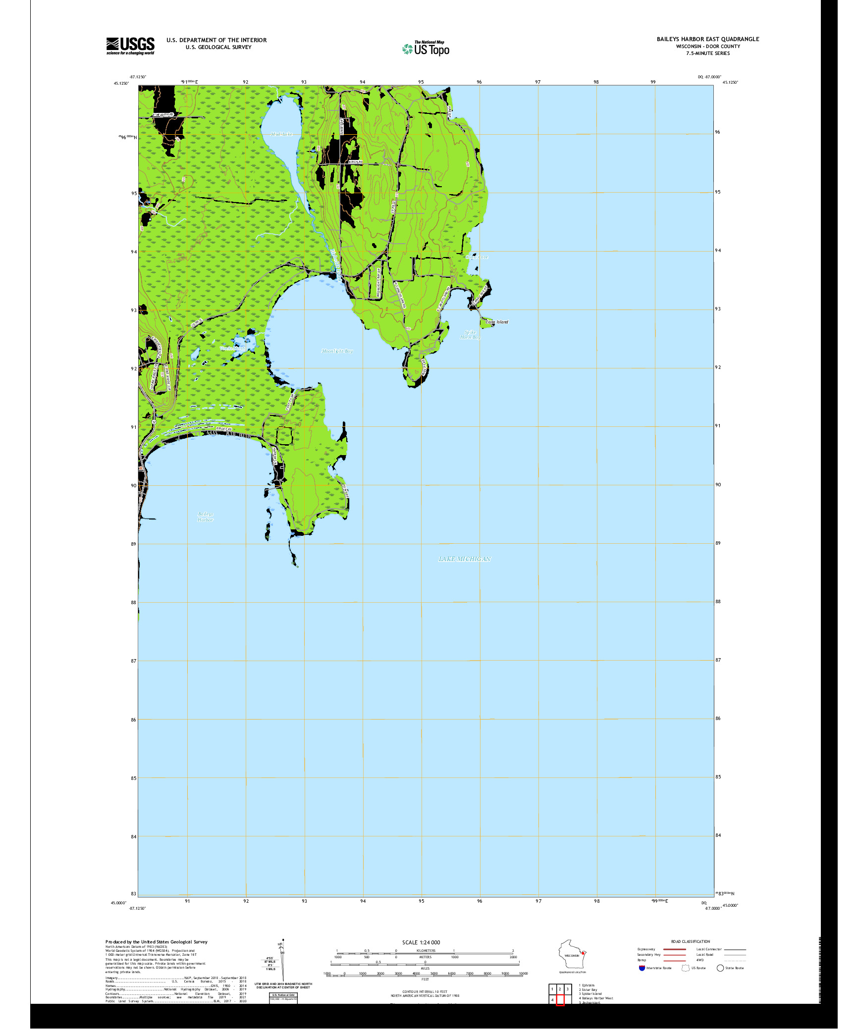 US TOPO 7.5-MINUTE MAP FOR BAILEYS HARBOR EAST, WI