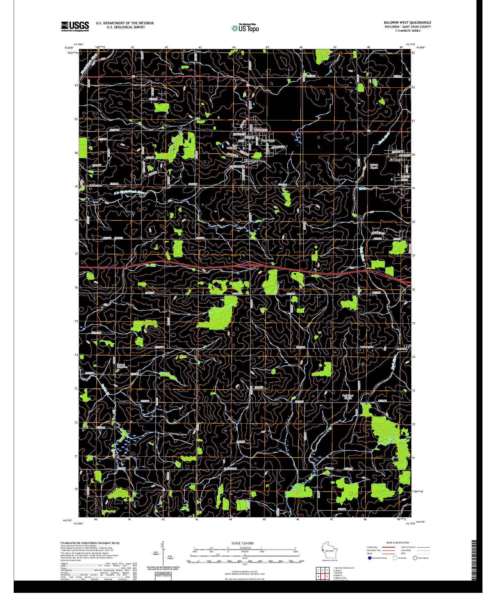 US TOPO 7.5-MINUTE MAP FOR BALDWIN WEST, WI
