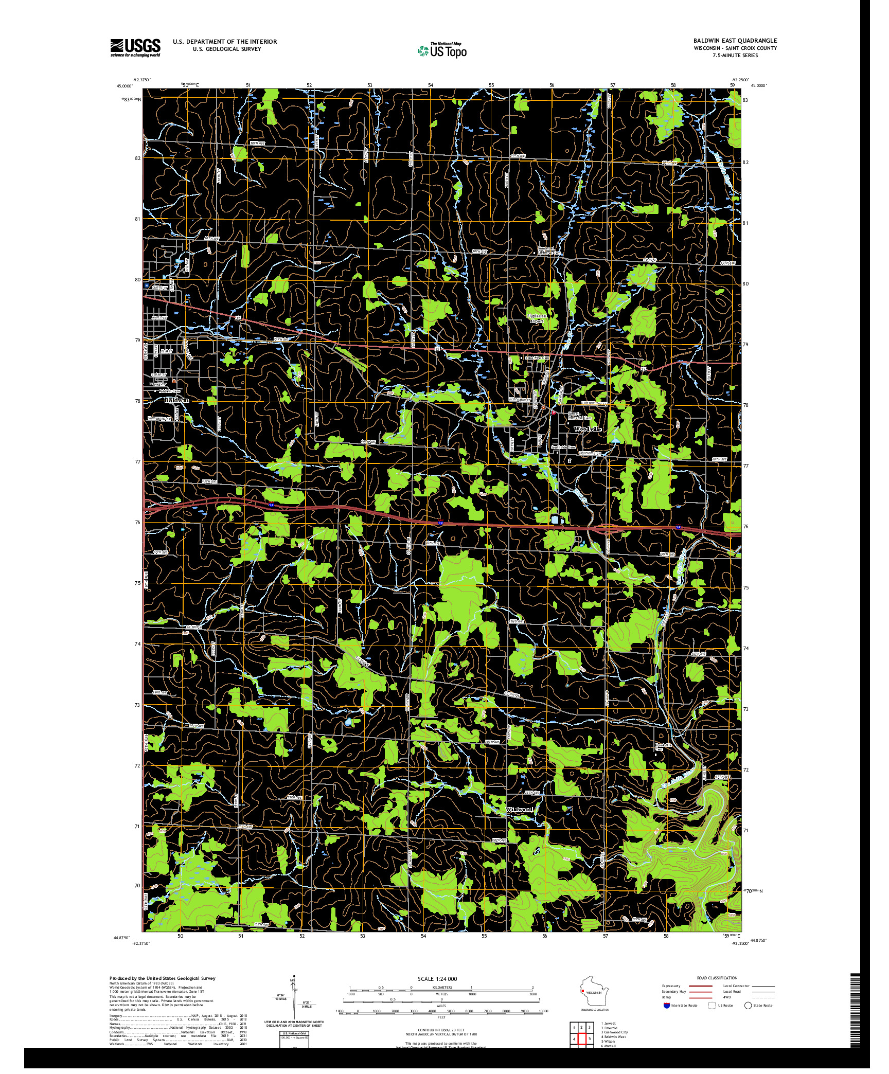 US TOPO 7.5-MINUTE MAP FOR BALDWIN EAST, WI