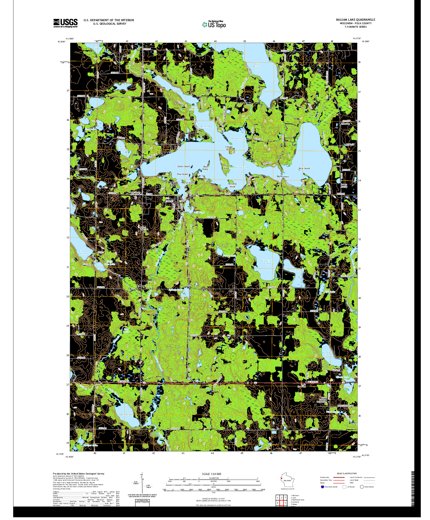 US TOPO 7.5-MINUTE MAP FOR BALSAM LAKE, WI
