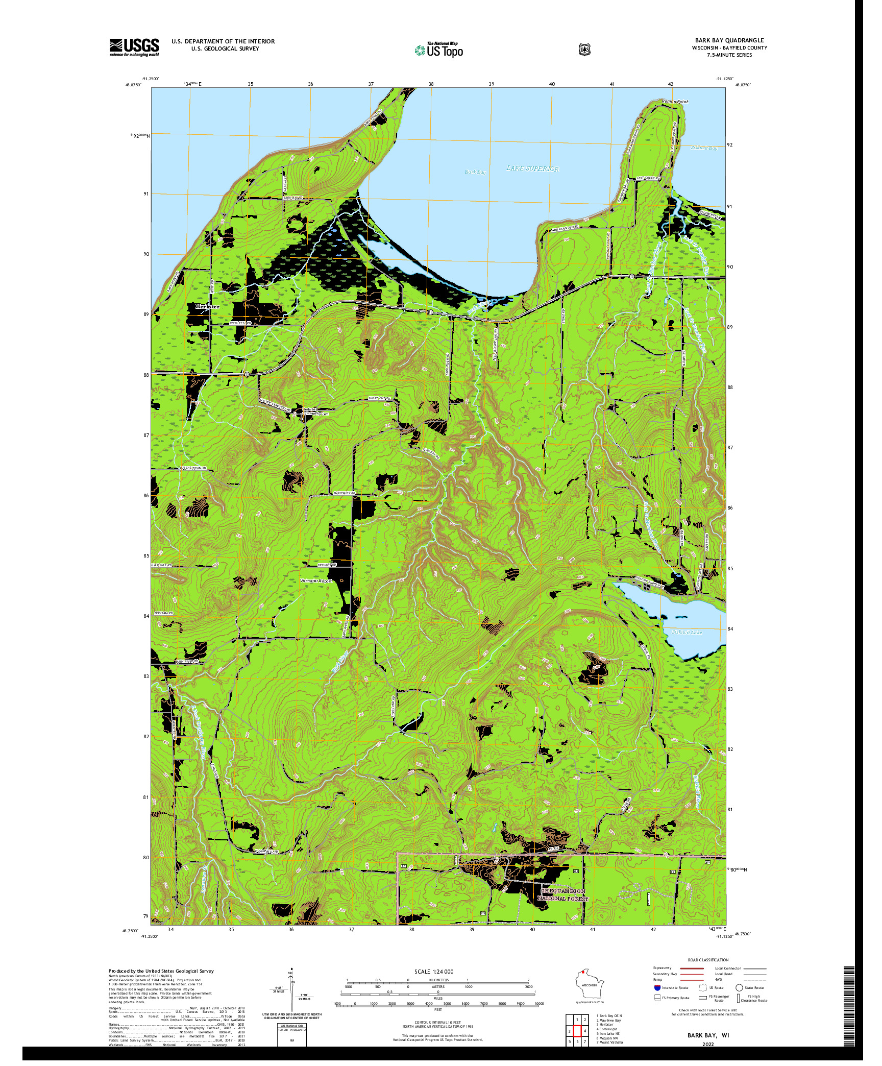 US TOPO 7.5-MINUTE MAP FOR BARK BAY, WI