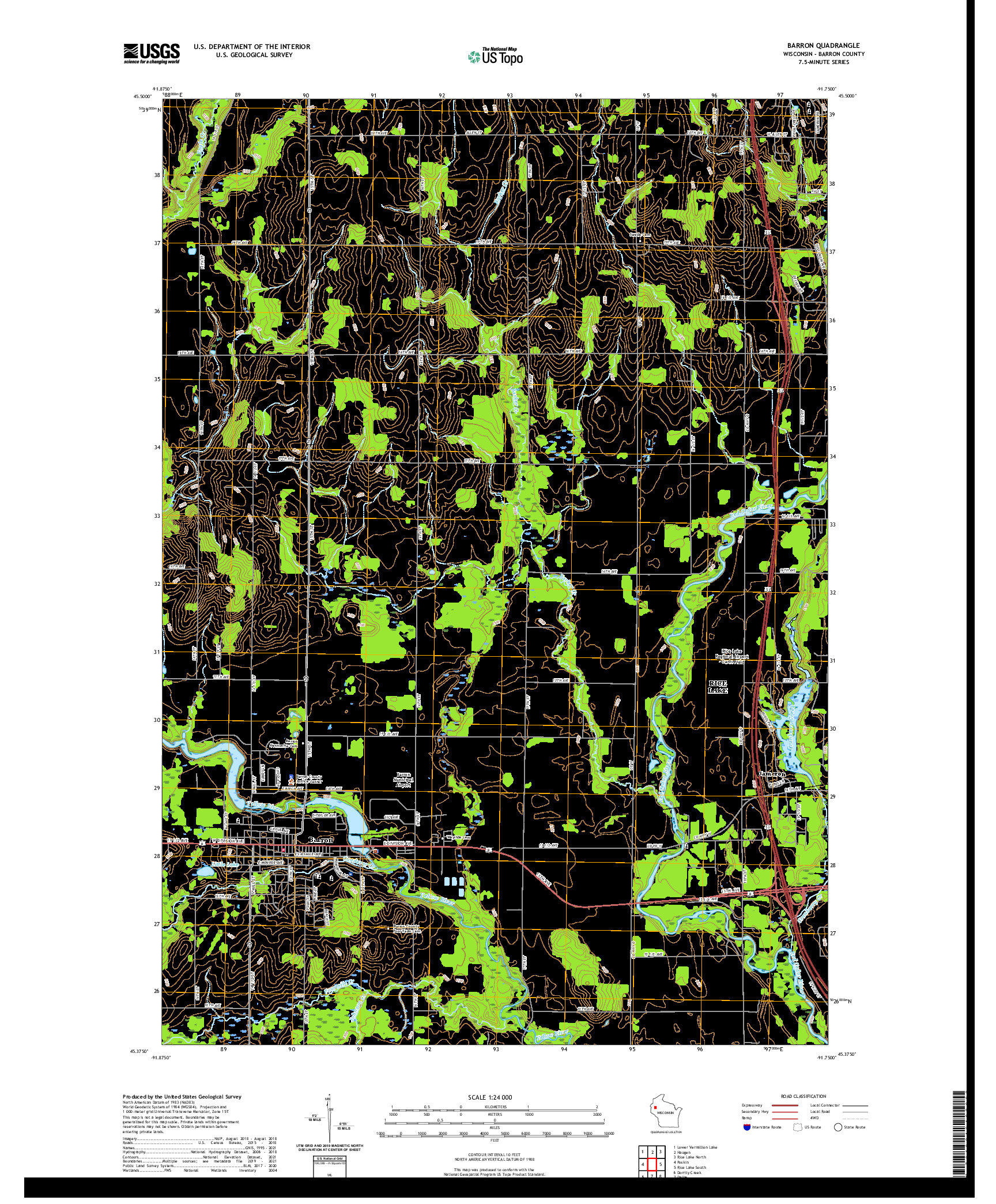 US TOPO 7.5-MINUTE MAP FOR BARRON, WI