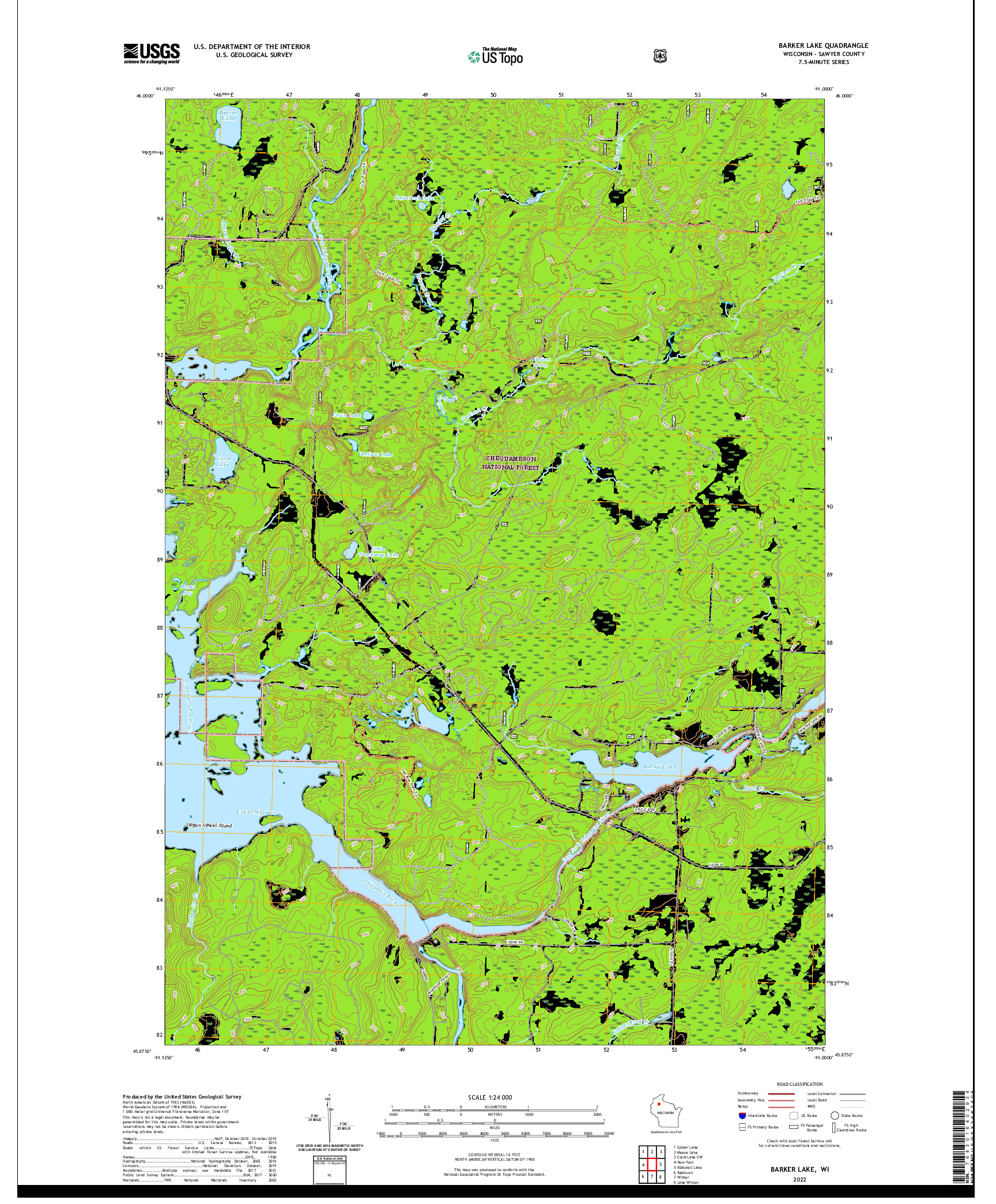 US TOPO 7.5-MINUTE MAP FOR BARKER LAKE, WI
