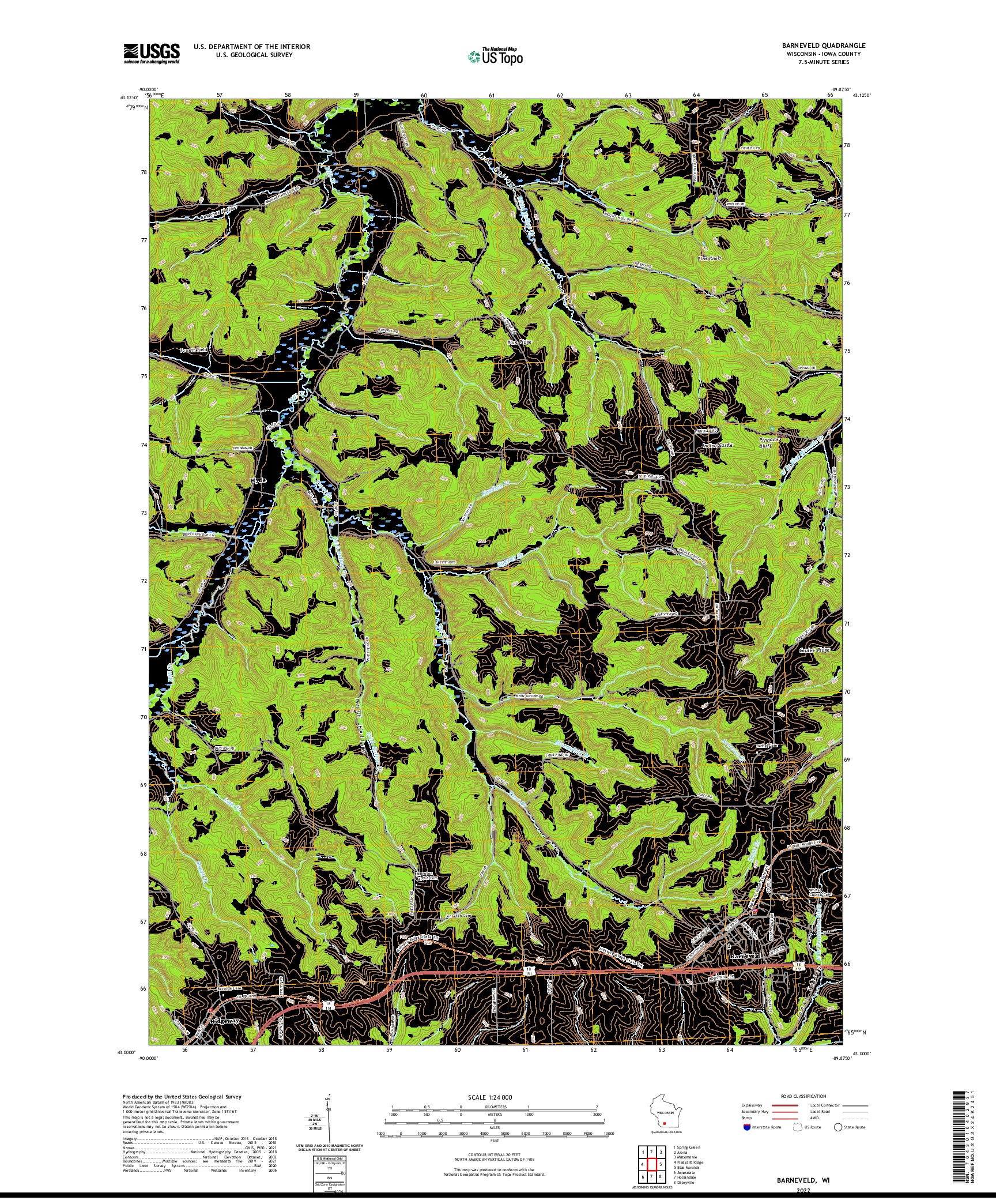 US TOPO 7.5-MINUTE MAP FOR BARNEVELD, WI