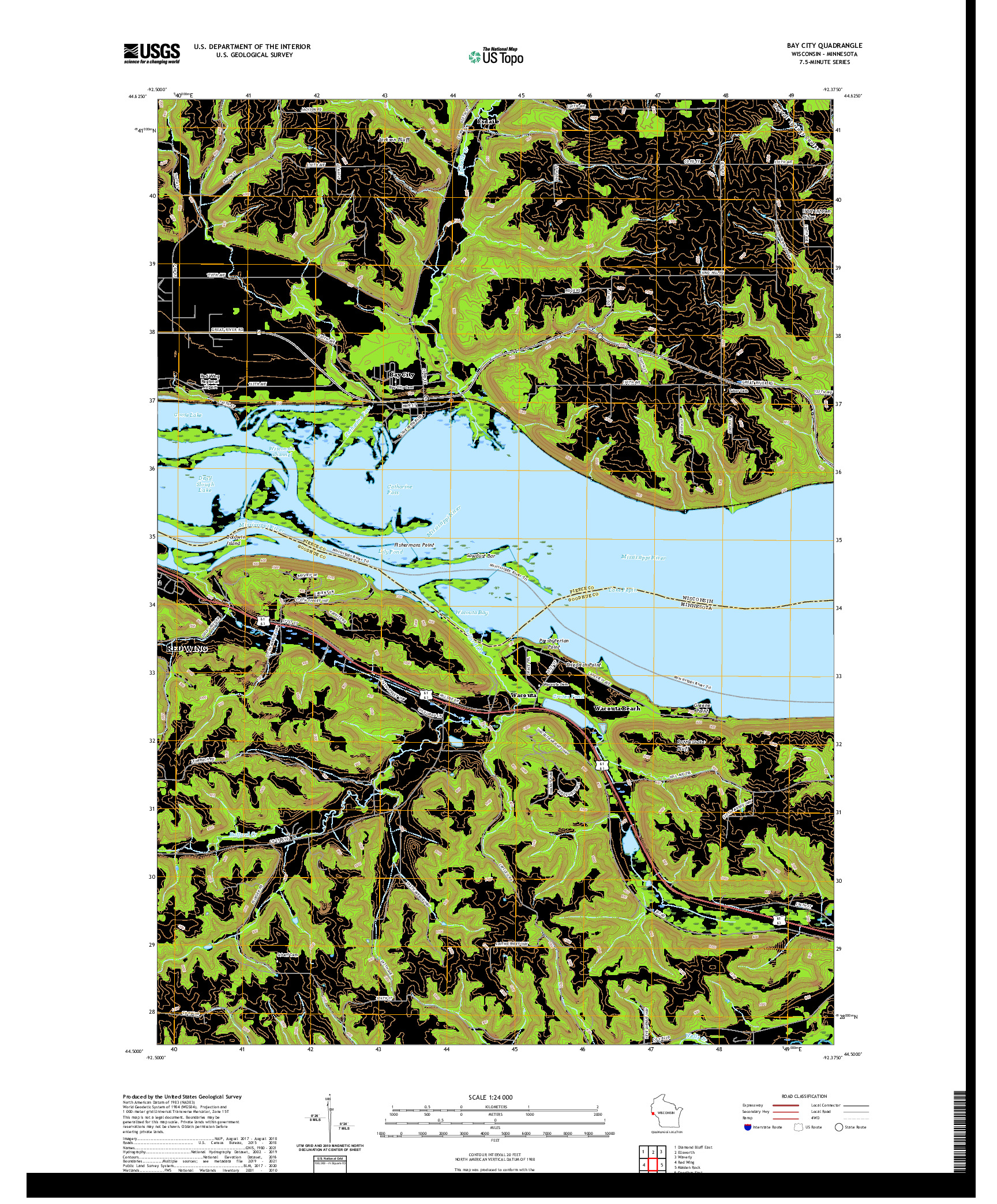 US TOPO 7.5-MINUTE MAP FOR BAY CITY, WI,MN