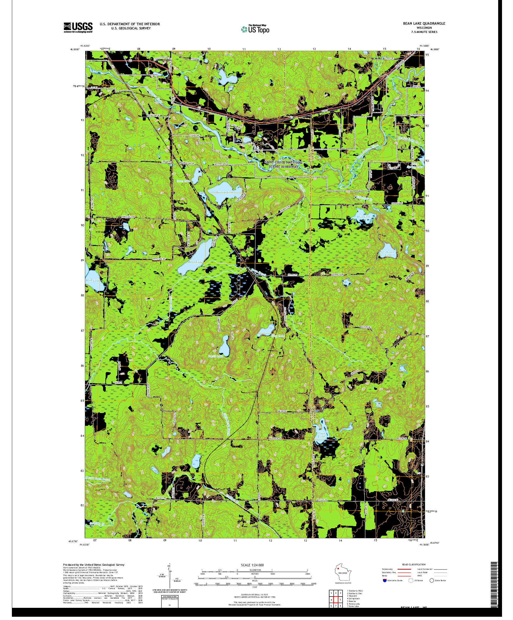 US TOPO 7.5-MINUTE MAP FOR BEAN LAKE, WI