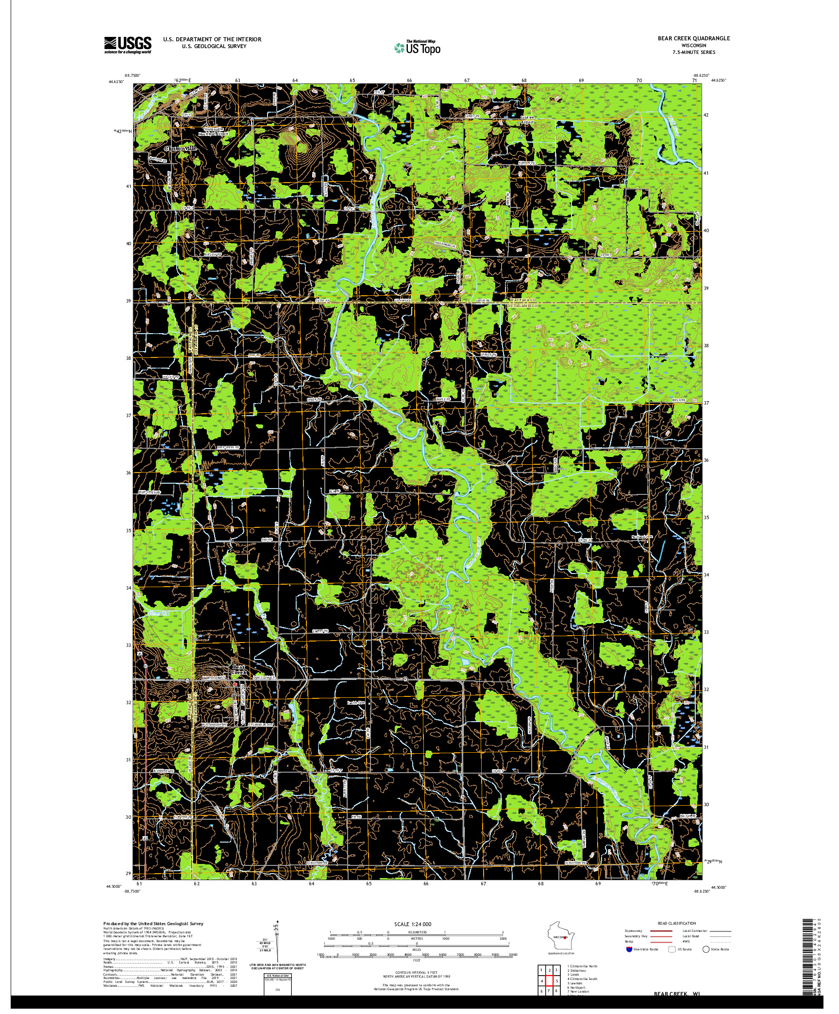 US TOPO 7.5-MINUTE MAP FOR BEAR CREEK, WI