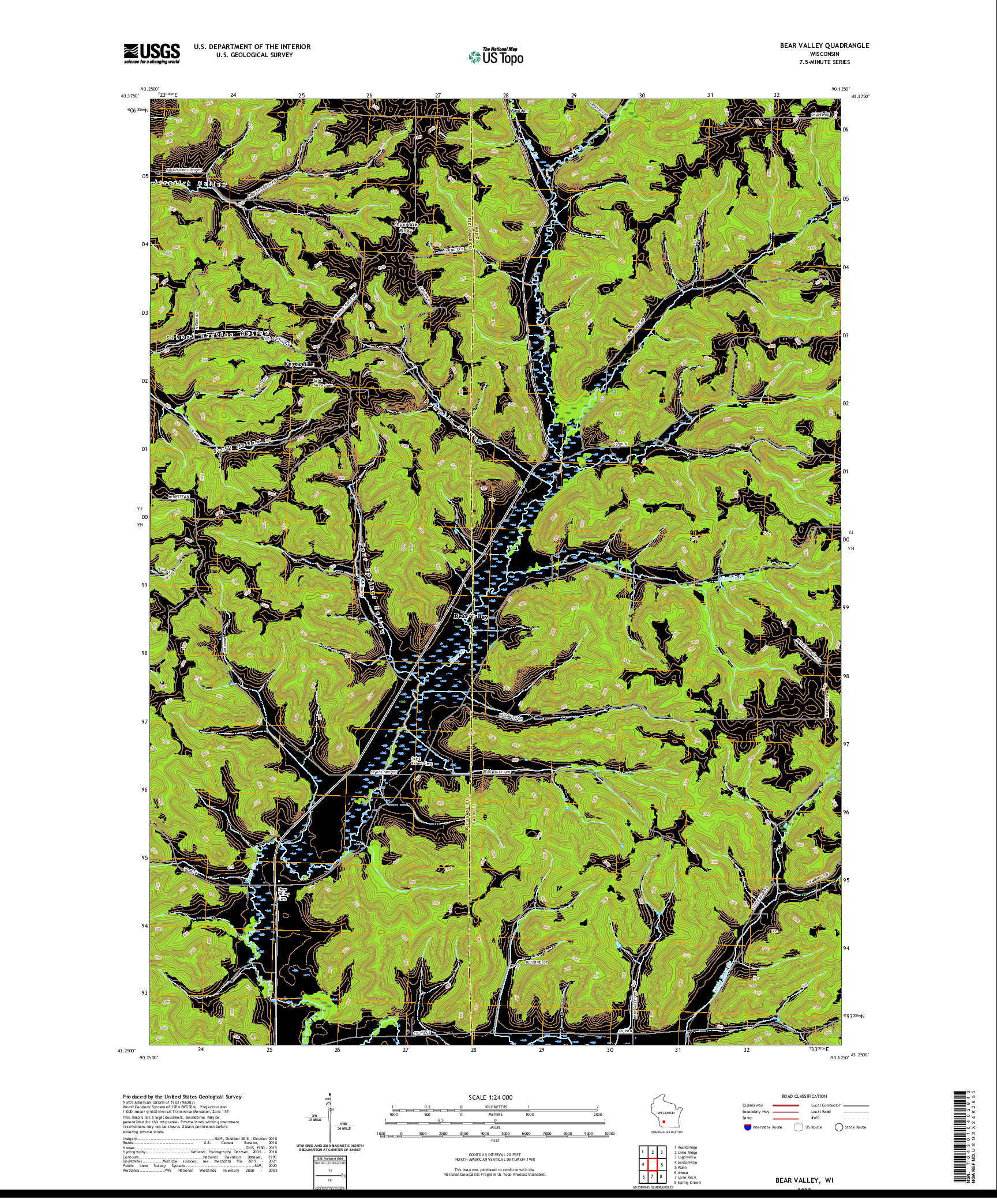 US TOPO 7.5-MINUTE MAP FOR BEAR VALLEY, WI