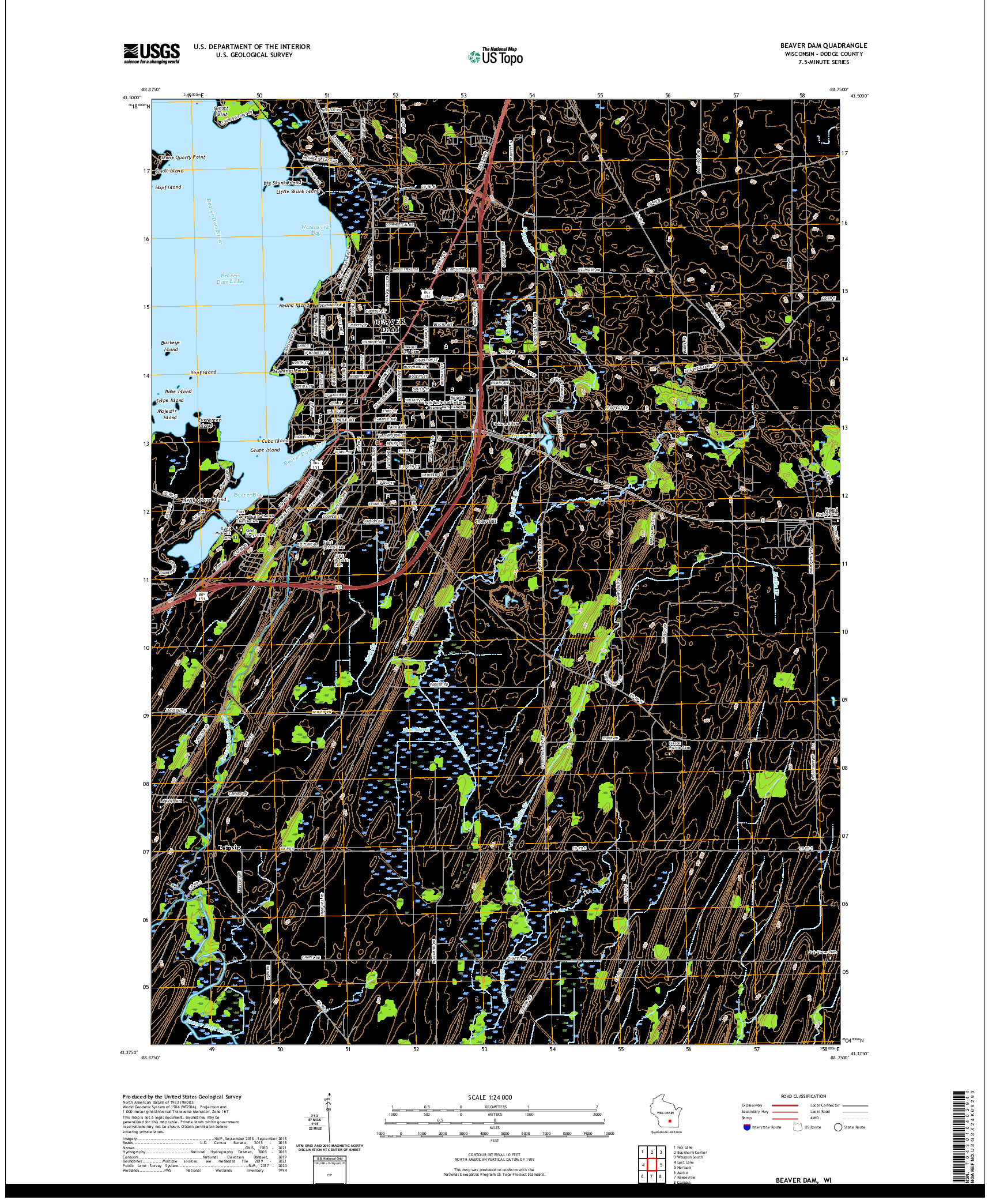 US TOPO 7.5-MINUTE MAP FOR BEAVER DAM, WI