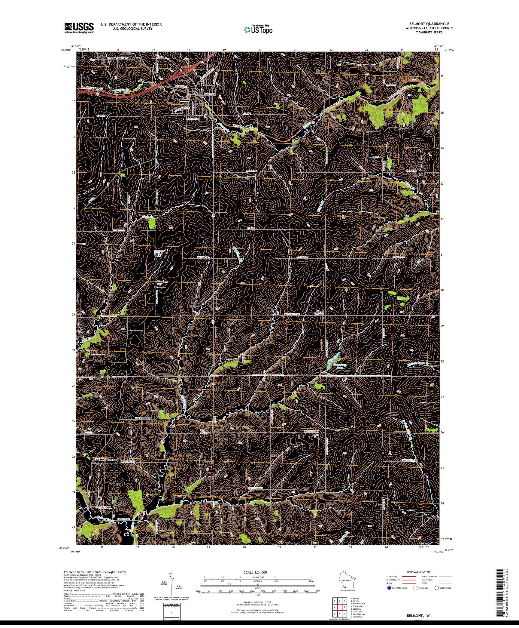 US TOPO 7.5-MINUTE MAP FOR BELMONT, WI
