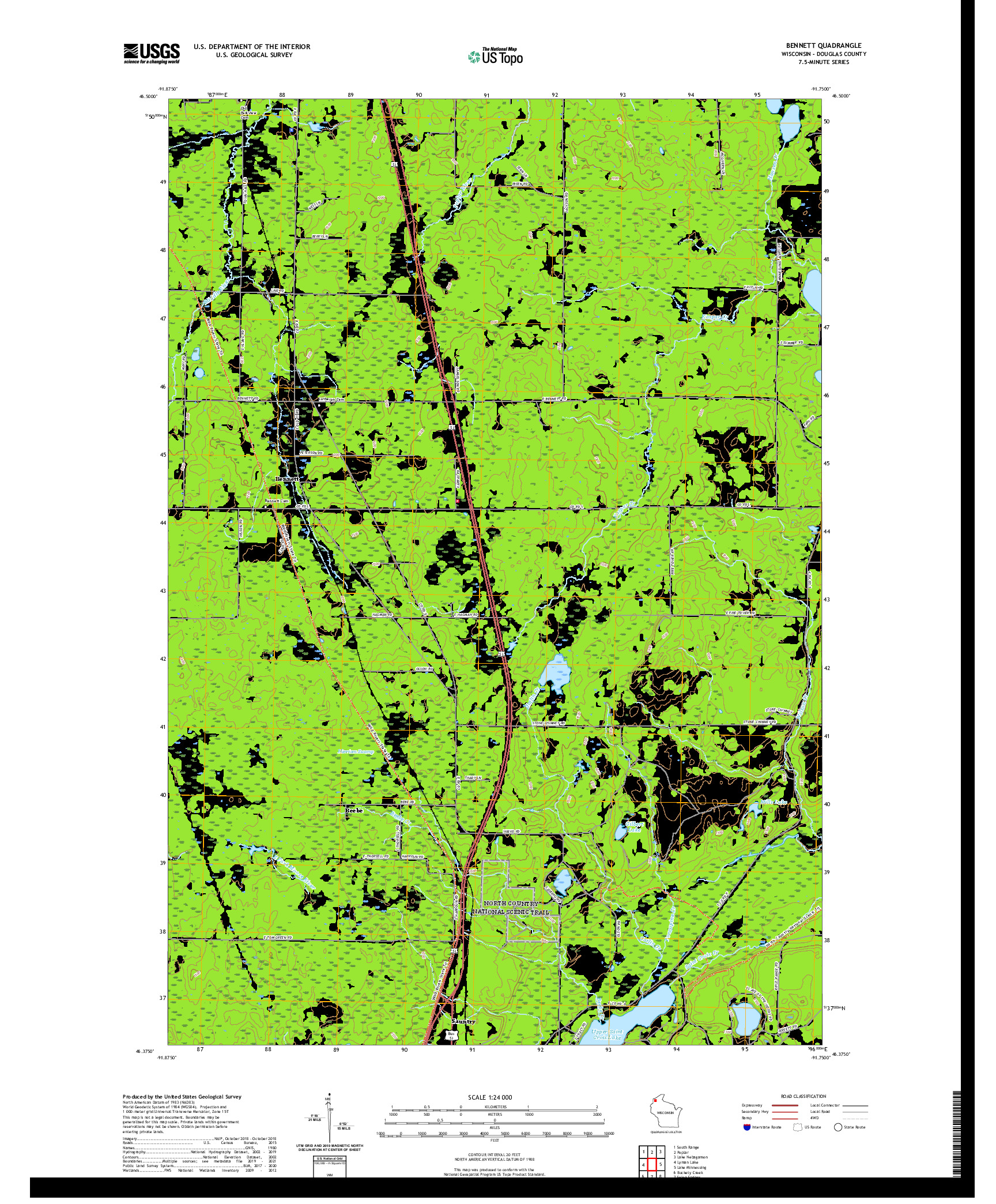 US TOPO 7.5-MINUTE MAP FOR BENNETT, WI